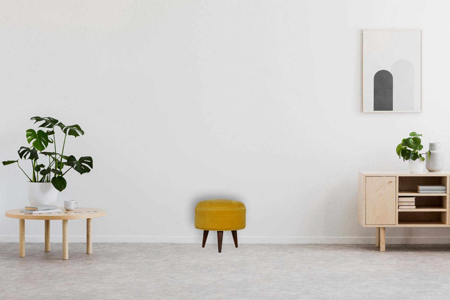 Artisan Nordic Style Footstool - Mustard, Velvet