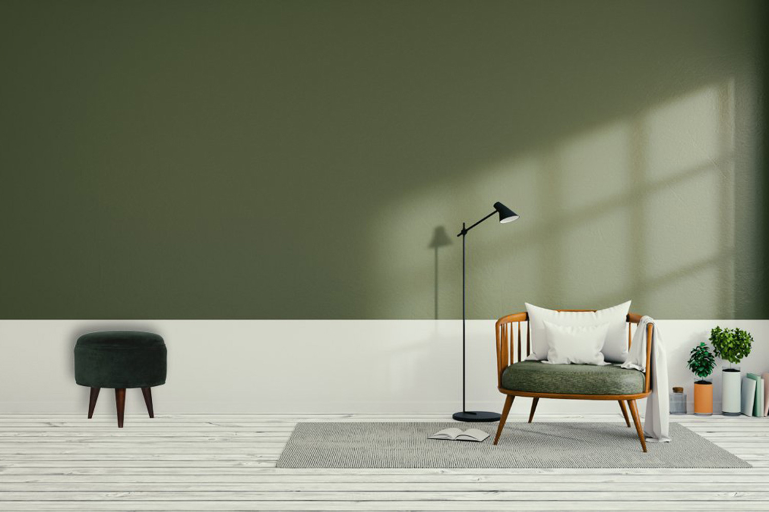 Artisan Nordic Style Footstool - Emerald Green, Velvet