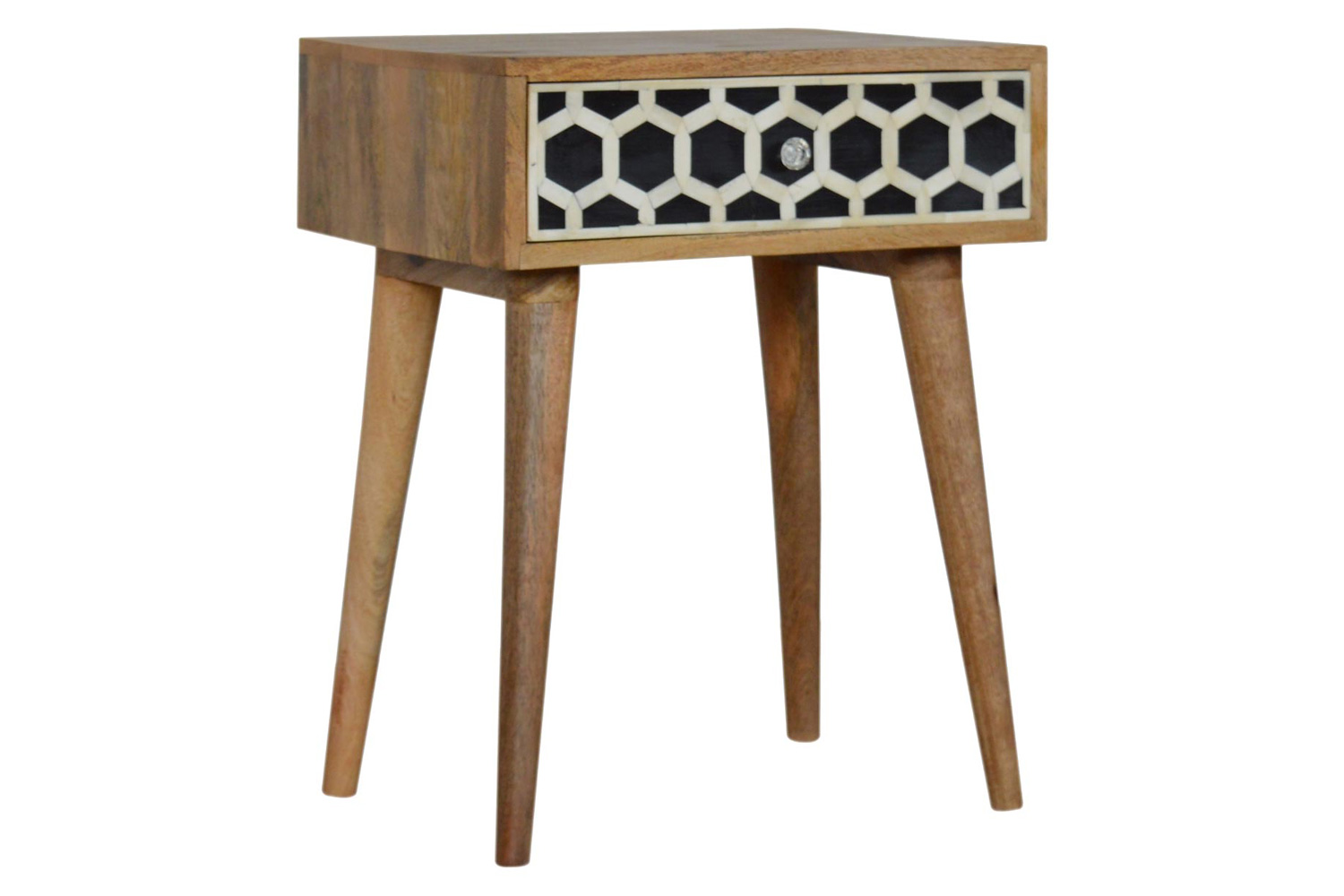 Artisan Bone Inlay Bedside with 1 Drawers - Oak-ish, Scandinavian