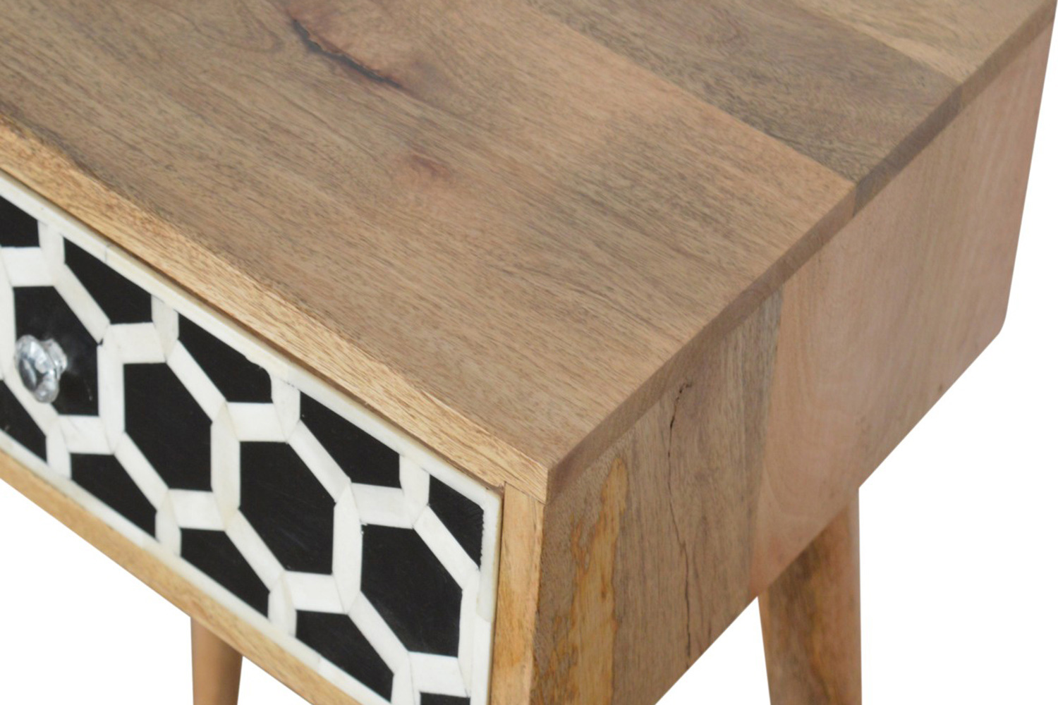 Artisan Bone Inlay Bedside with 1 Drawers - Oak-ish, Scandinavian