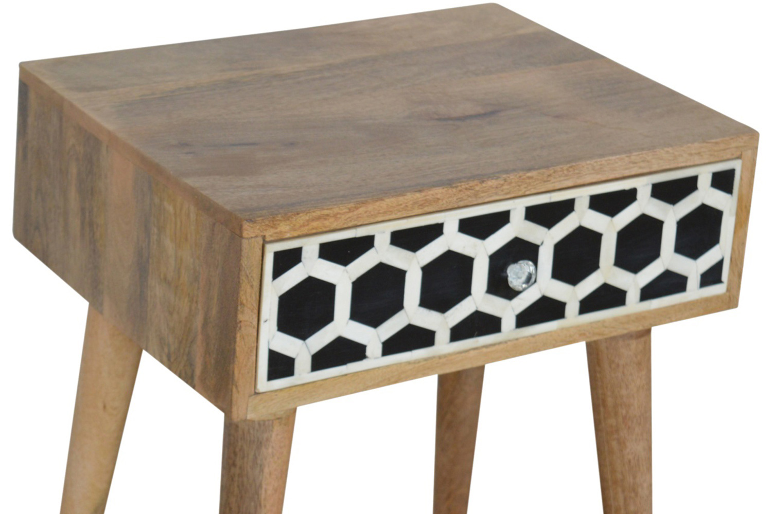 Artisan Bone Inlay Bedside with 1 Drawers - Oak-ish, Scandinavian
