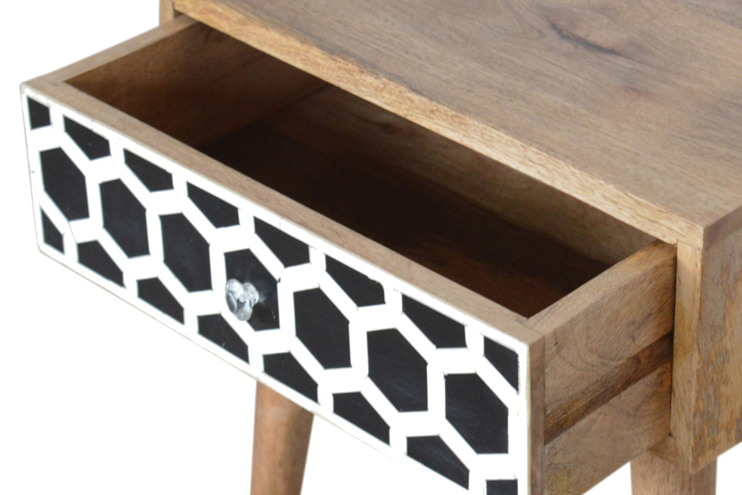 Artisan Bone Inlay Bedside with 1 Drawers - Oak-ish, Scandinavian
