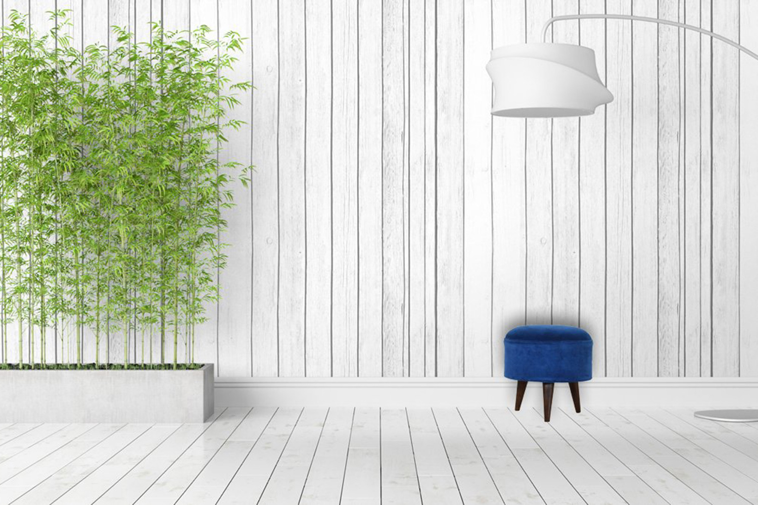 Artisan Nordic Style Footstool - Royal Blue, Velvet