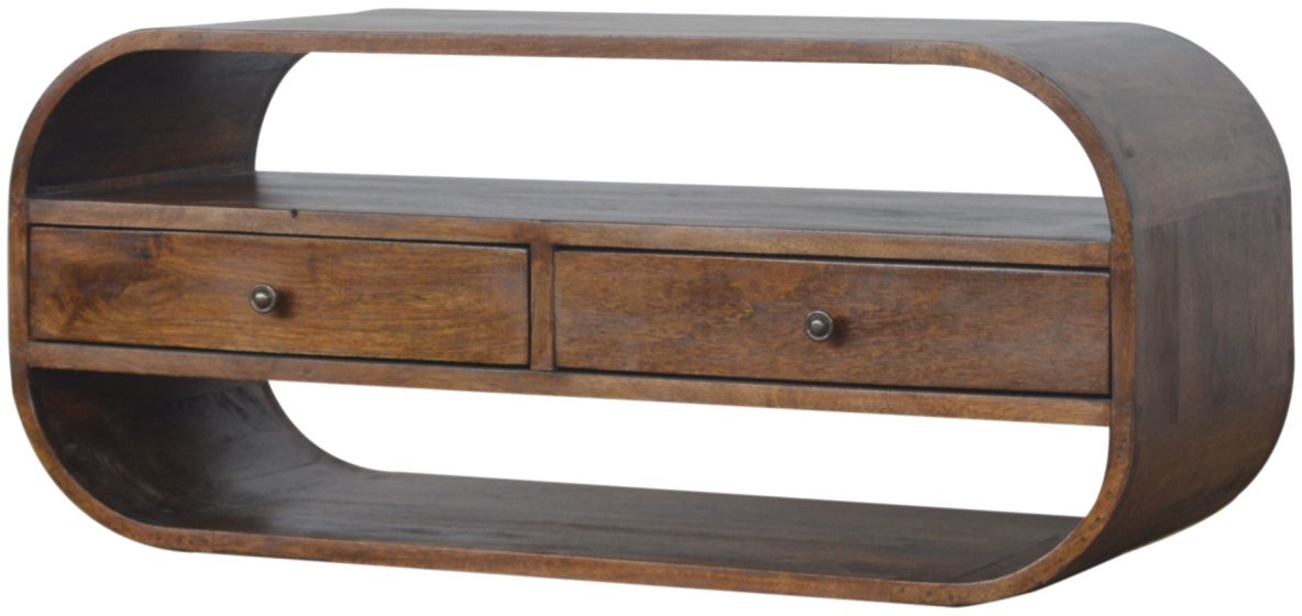 Artisan - Chestnut Curved Edge Media Unit With 2 Drawers