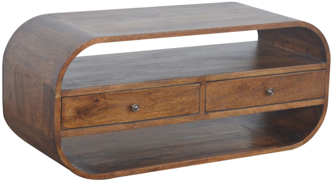 Artisan - Chestnut Curved Edge Media Unit With 2 Drawers