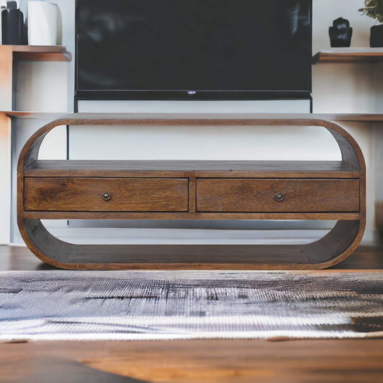 Artisan - Chestnut Curved Edge Media Unit With 2 Drawers