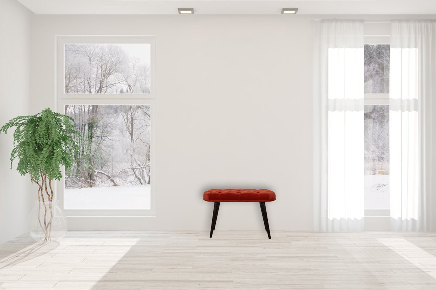 Artisan Deep Button Bench - Brick Red, Velvet