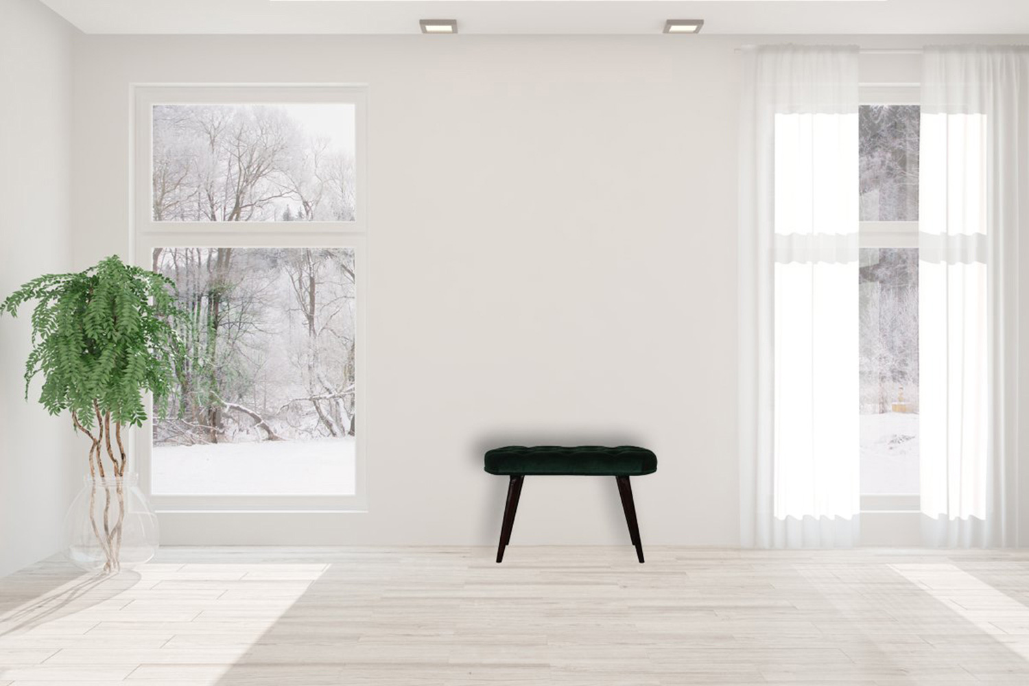 Artisan Deep Button Bench - Emerald Green, Velvet