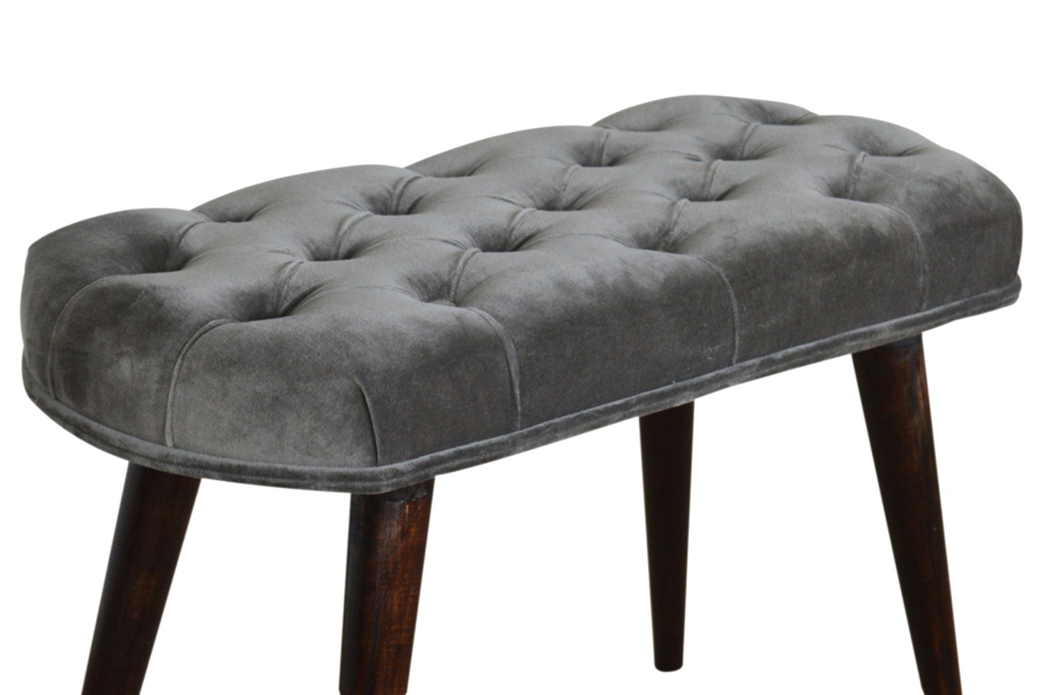 Artisan Deep Button Bench - Gray, Velvet