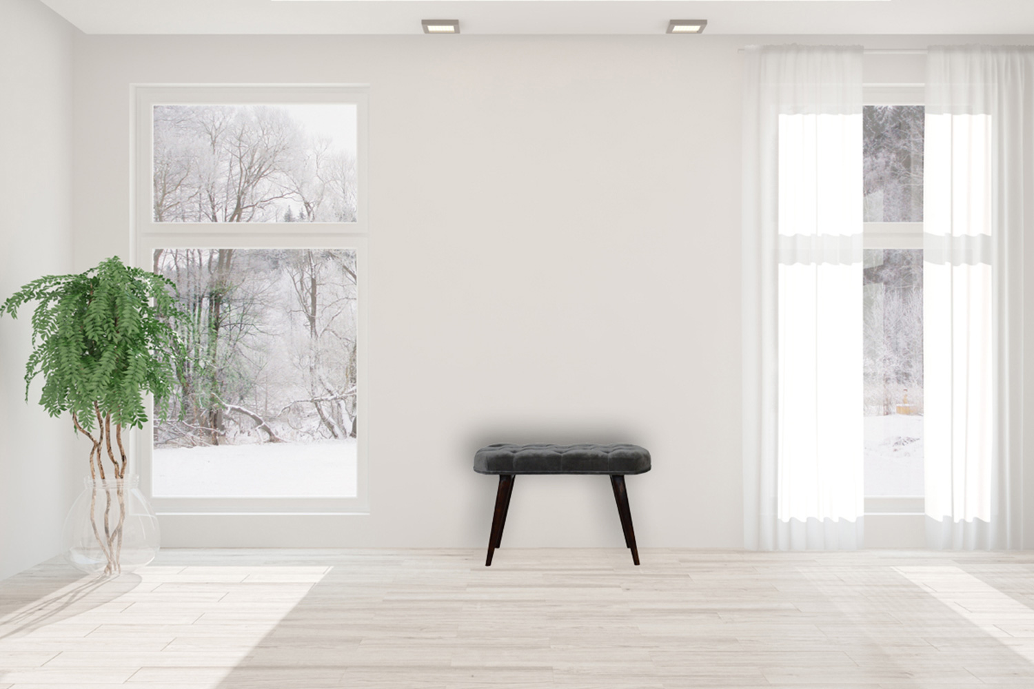 Artisan Deep Button Bench - Gray, Velvet