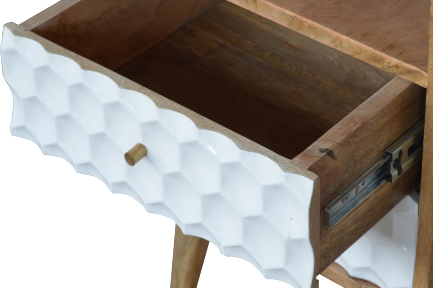 Artisan Honeycomb Carved Open Slot Bedside - White
