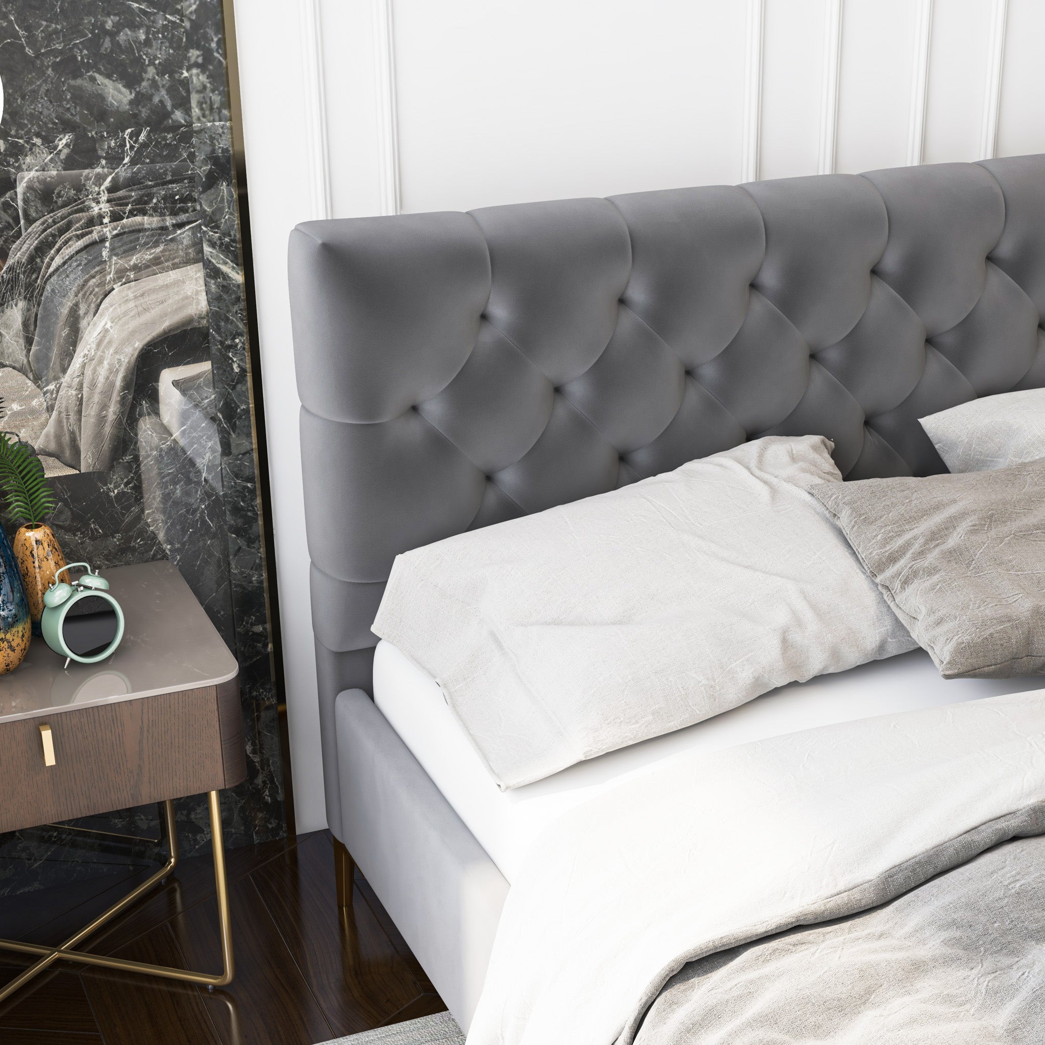 Ashcroft Bailey Velvet Bed – Gray, King Size