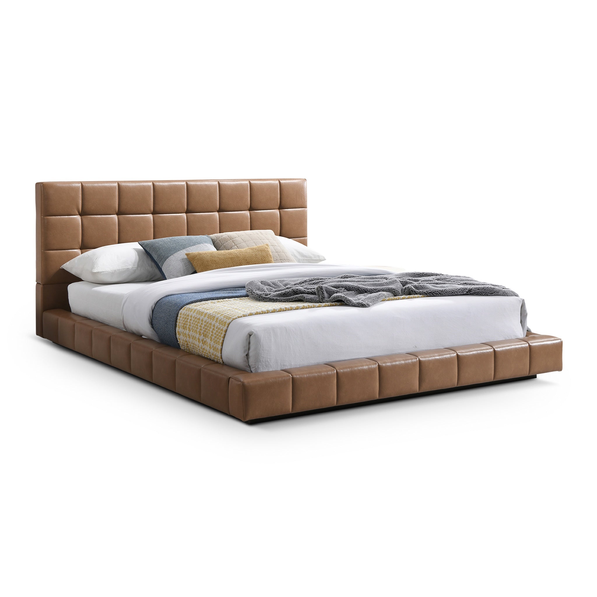 Ashcroft Hudson Upholstered Platform Bed - Tan Vegan Leather, Queen Size