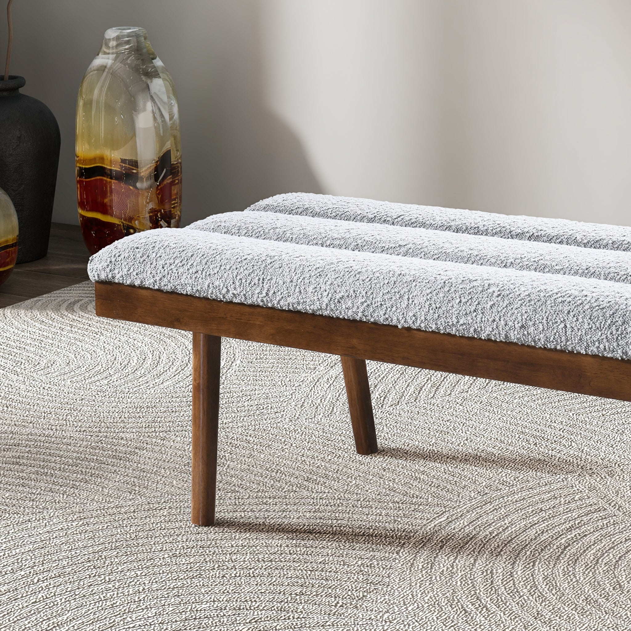 Ashcroft - Troni Light Gray Boucle Bench