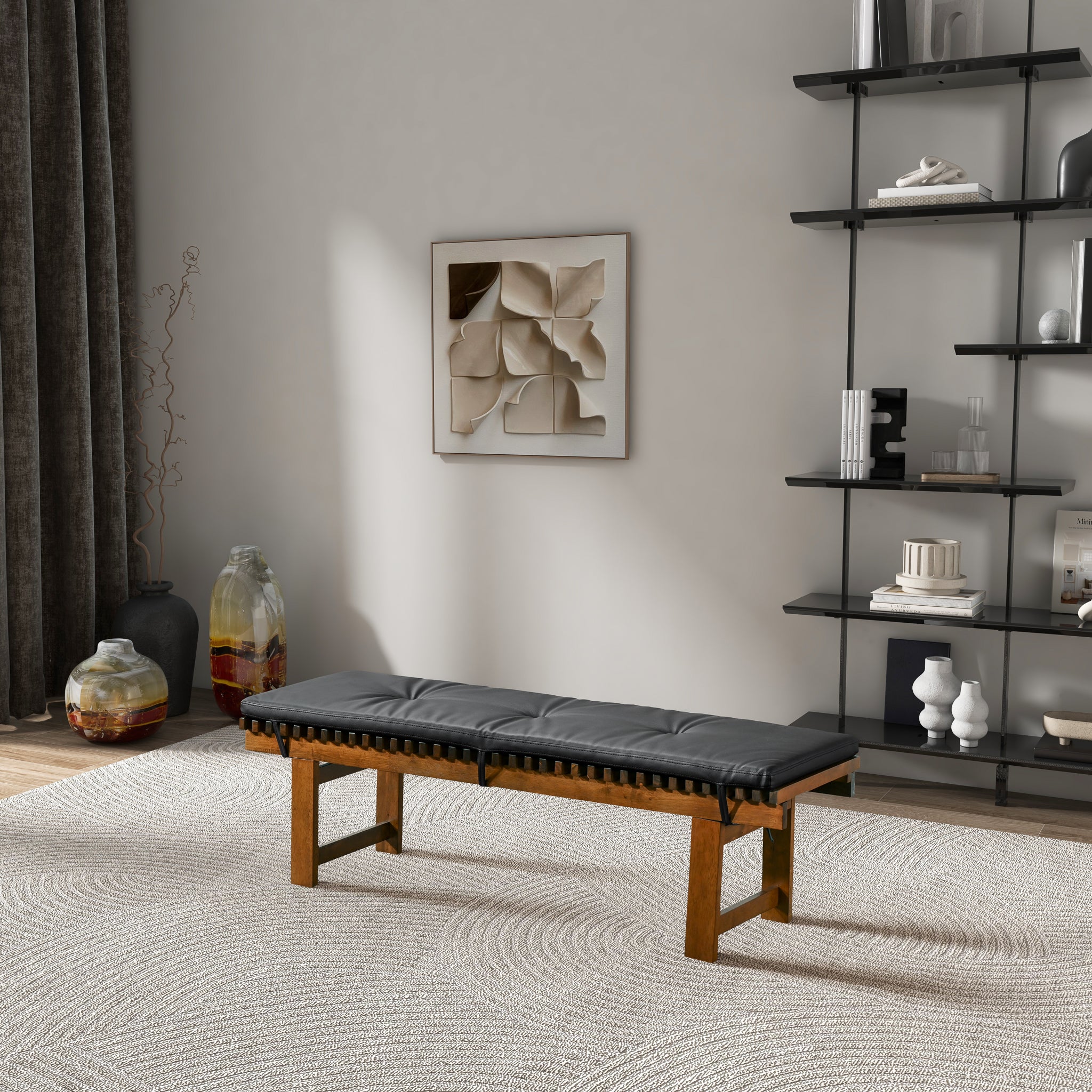 Ashcroft - Lucia Bench in Black PU Leather