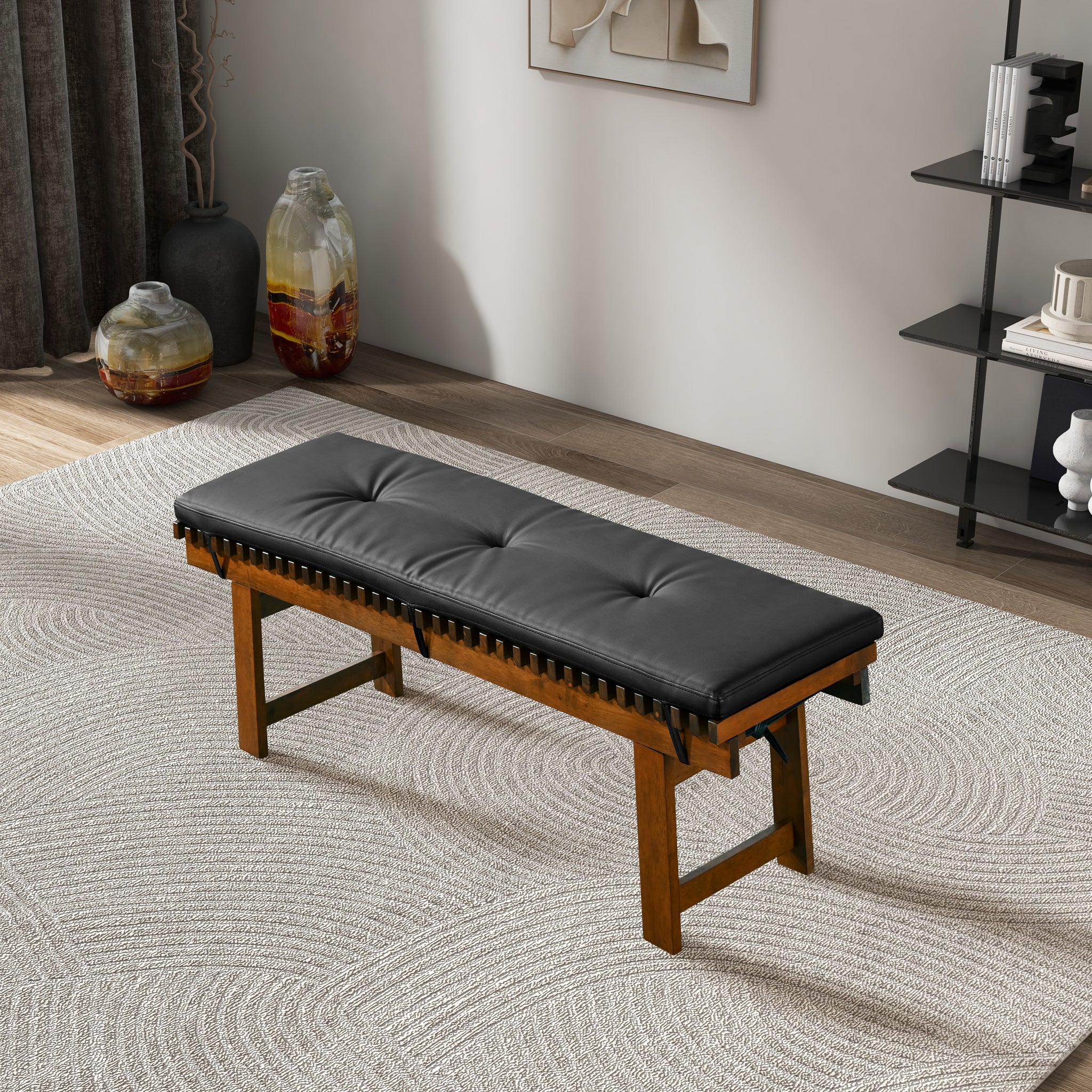 Ashcroft - Lucia Bench in Black PU Leather