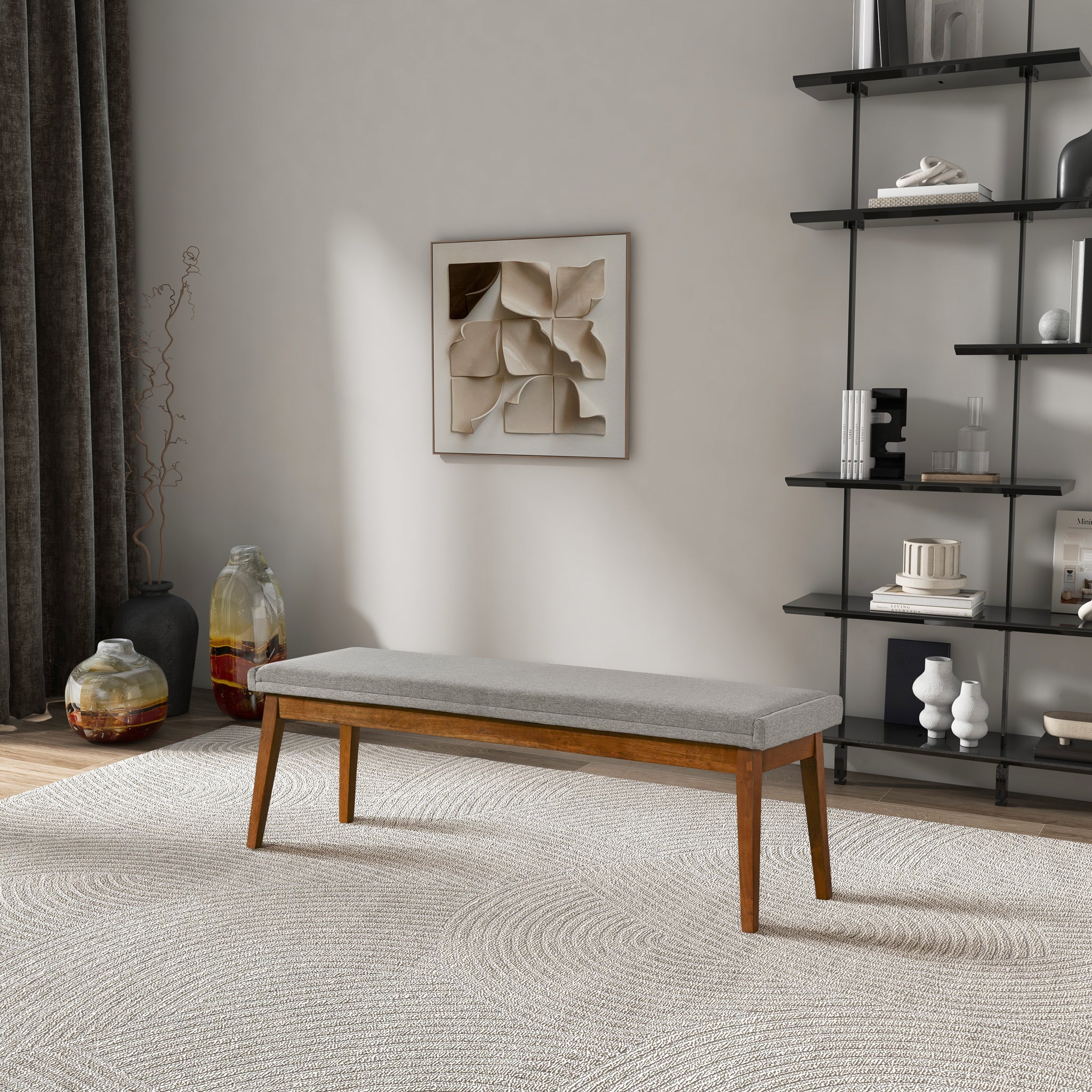 Ashcroft - Warren Bench in Ash Gray Fabric