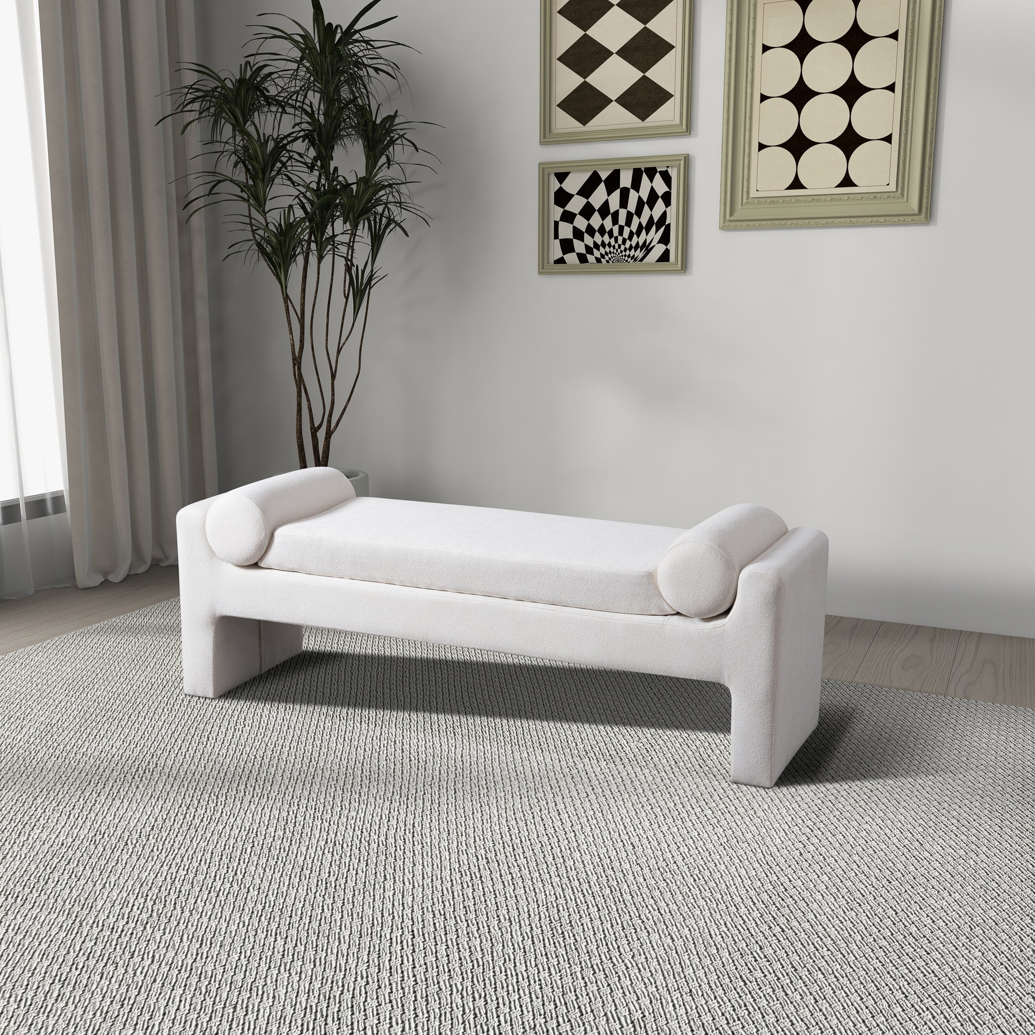 Ashcroft - Camden Bench in White Boucle