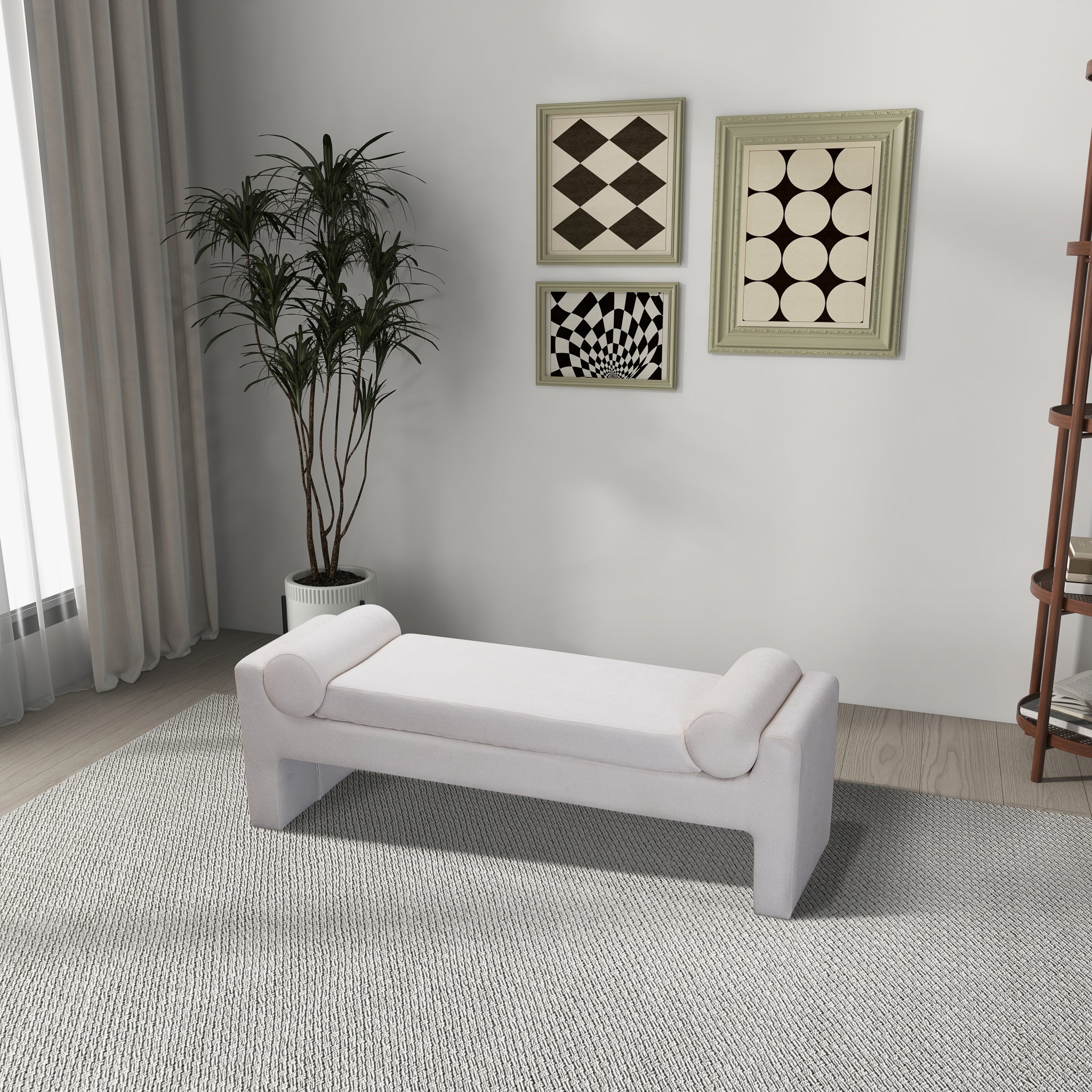 Ashcroft - Camden Bench in White Boucle