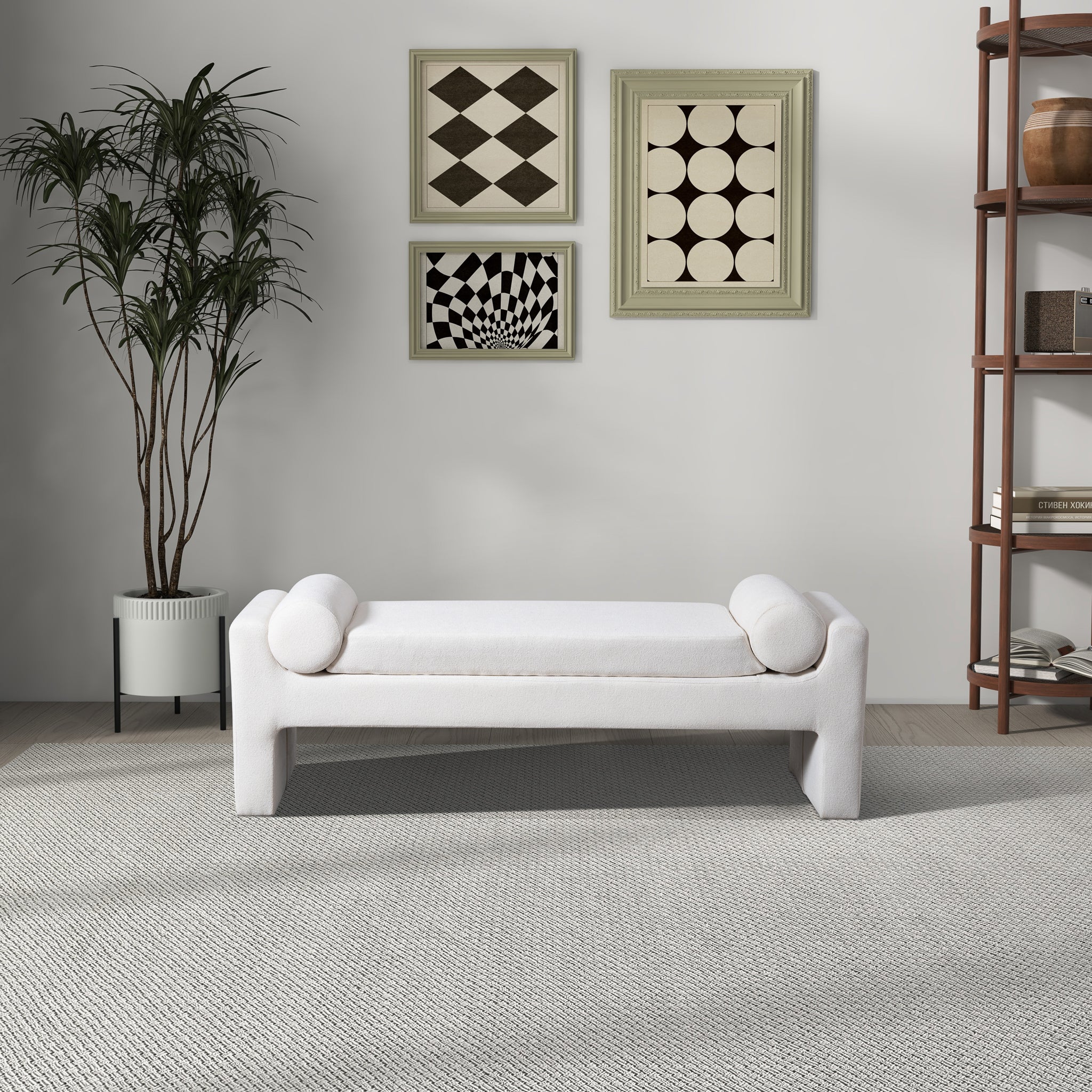 Ashcroft - Camden Bench in White Boucle