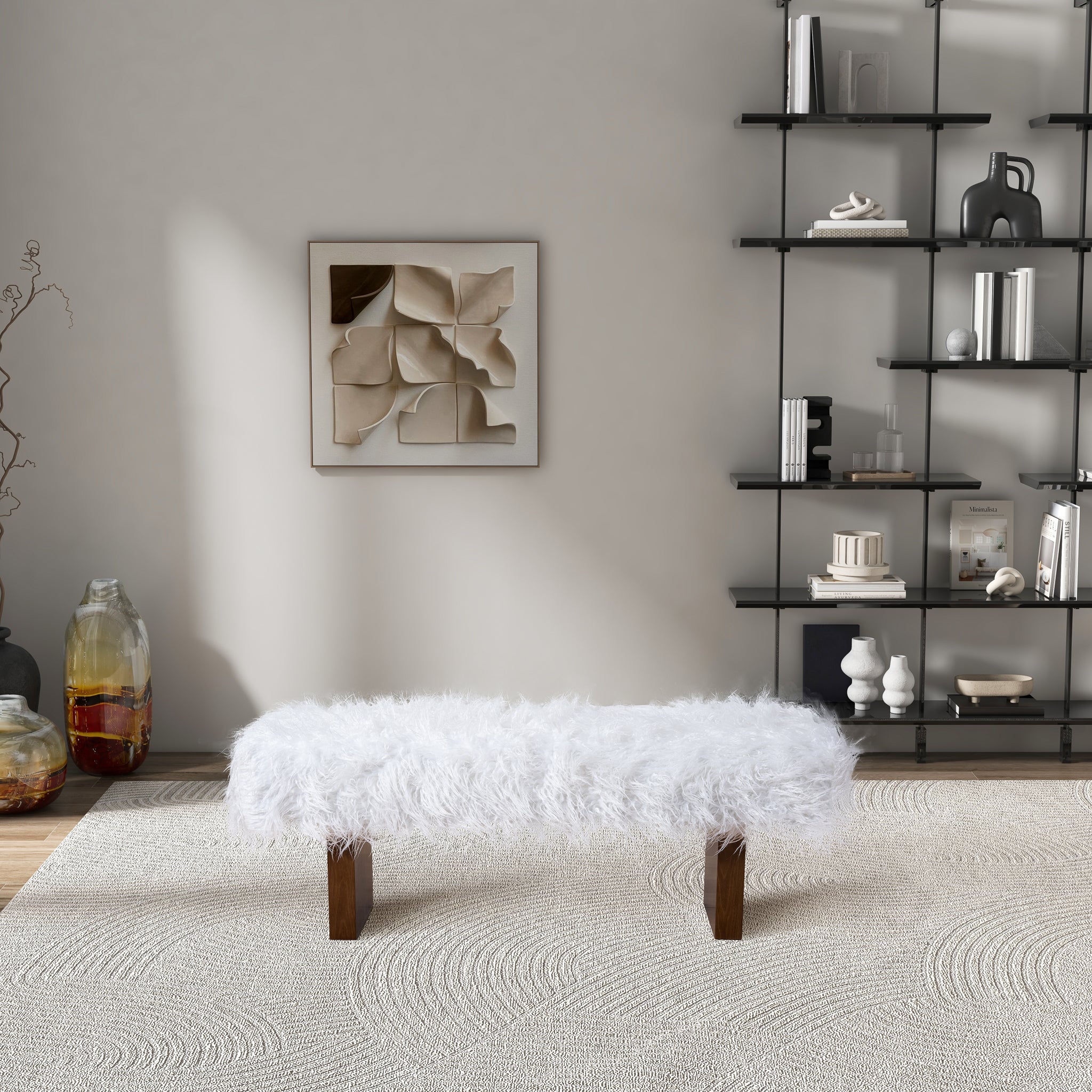 Ashcroft - Henley Bench in White Khaki Fur