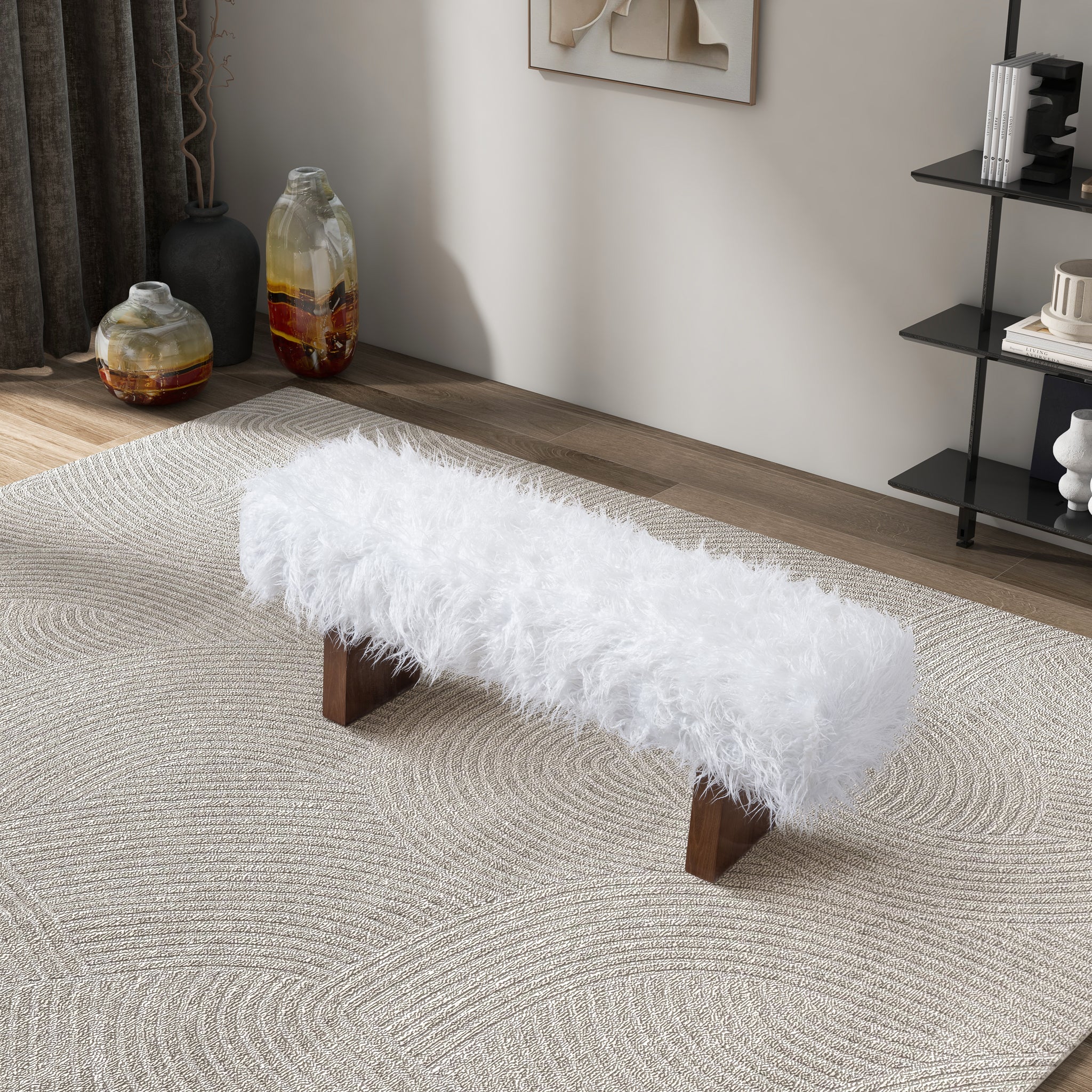 Ashcroft - Henley Bench in White Khaki Fur