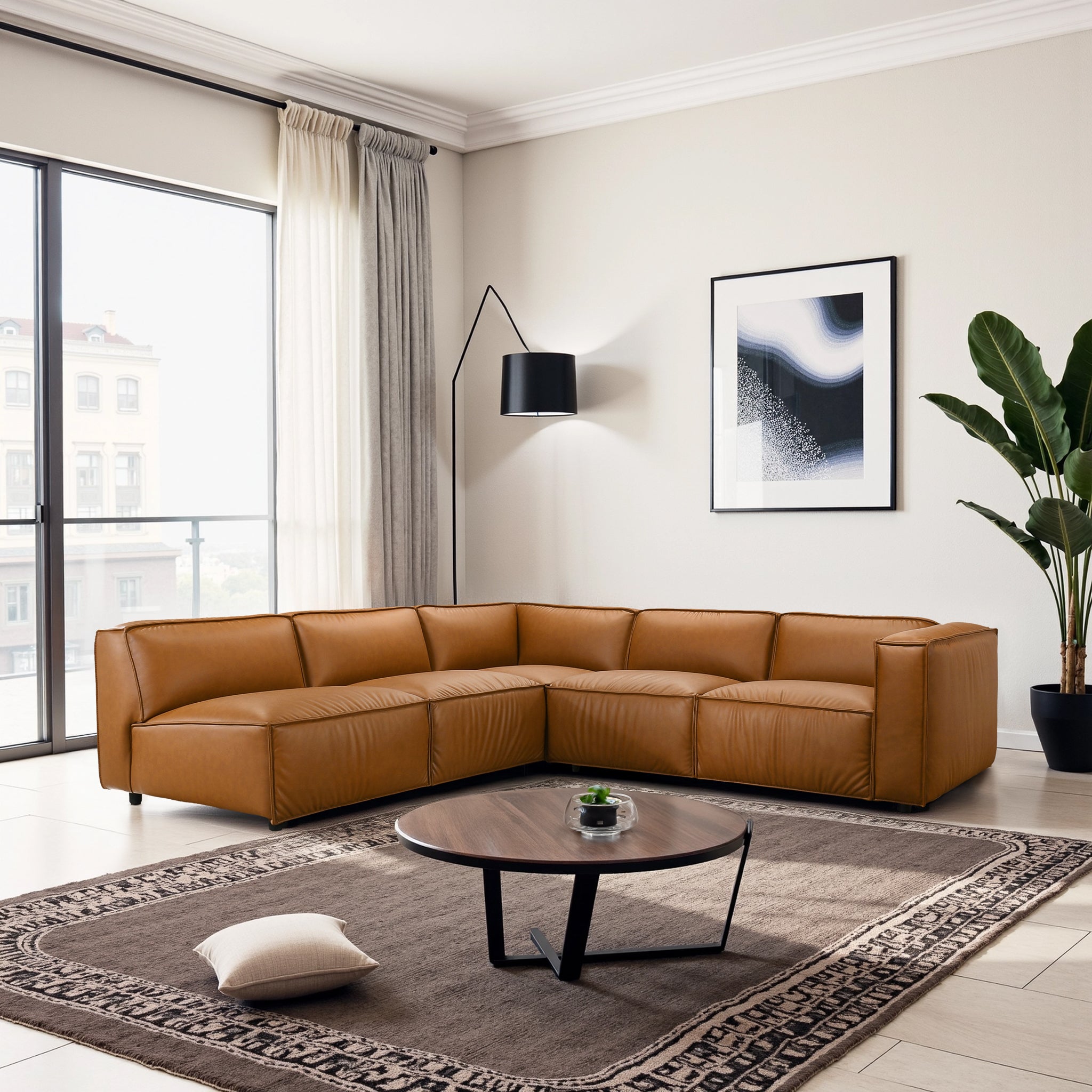Ashcroft - Findlay Mid Century Modern Vegan Leather Corner Sectional Sofa