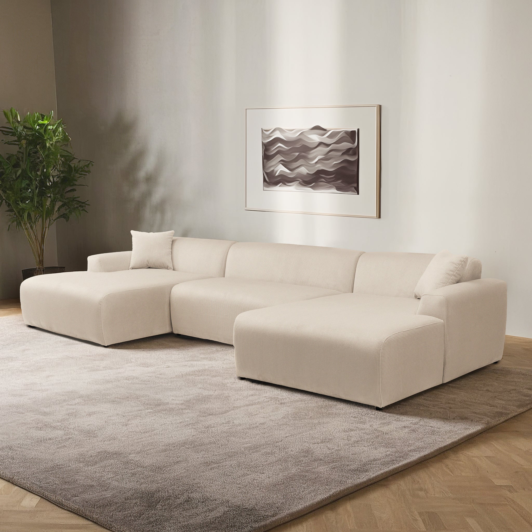 Ashcroft - Mar U-Shape Corner Sofa - Cream Corduroy