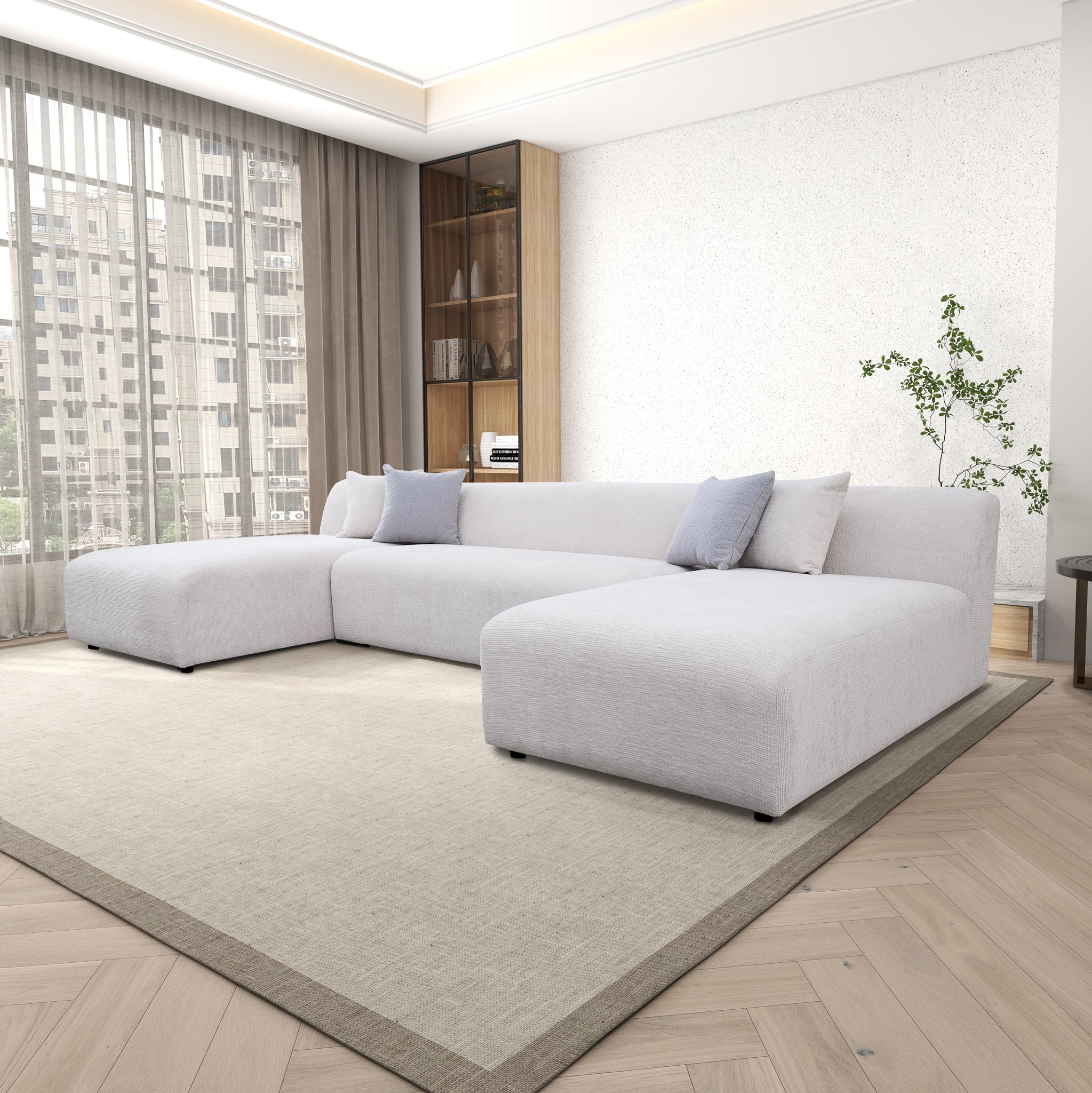 Ashcroft - Audrey Cream Chenille U Shape Corner Sofa