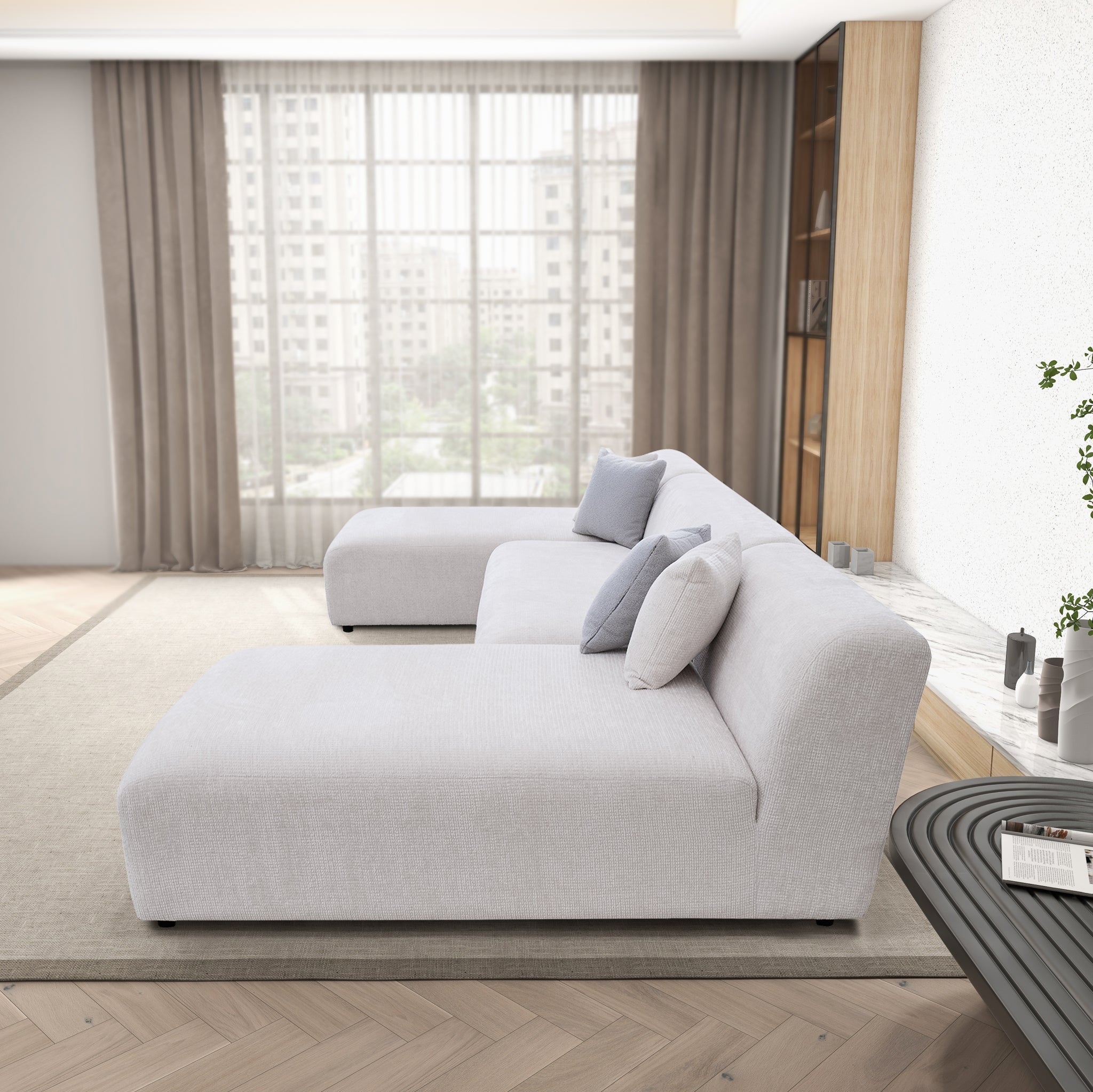Ashcroft - Audrey Cream Chenille U Shape Corner Sofa