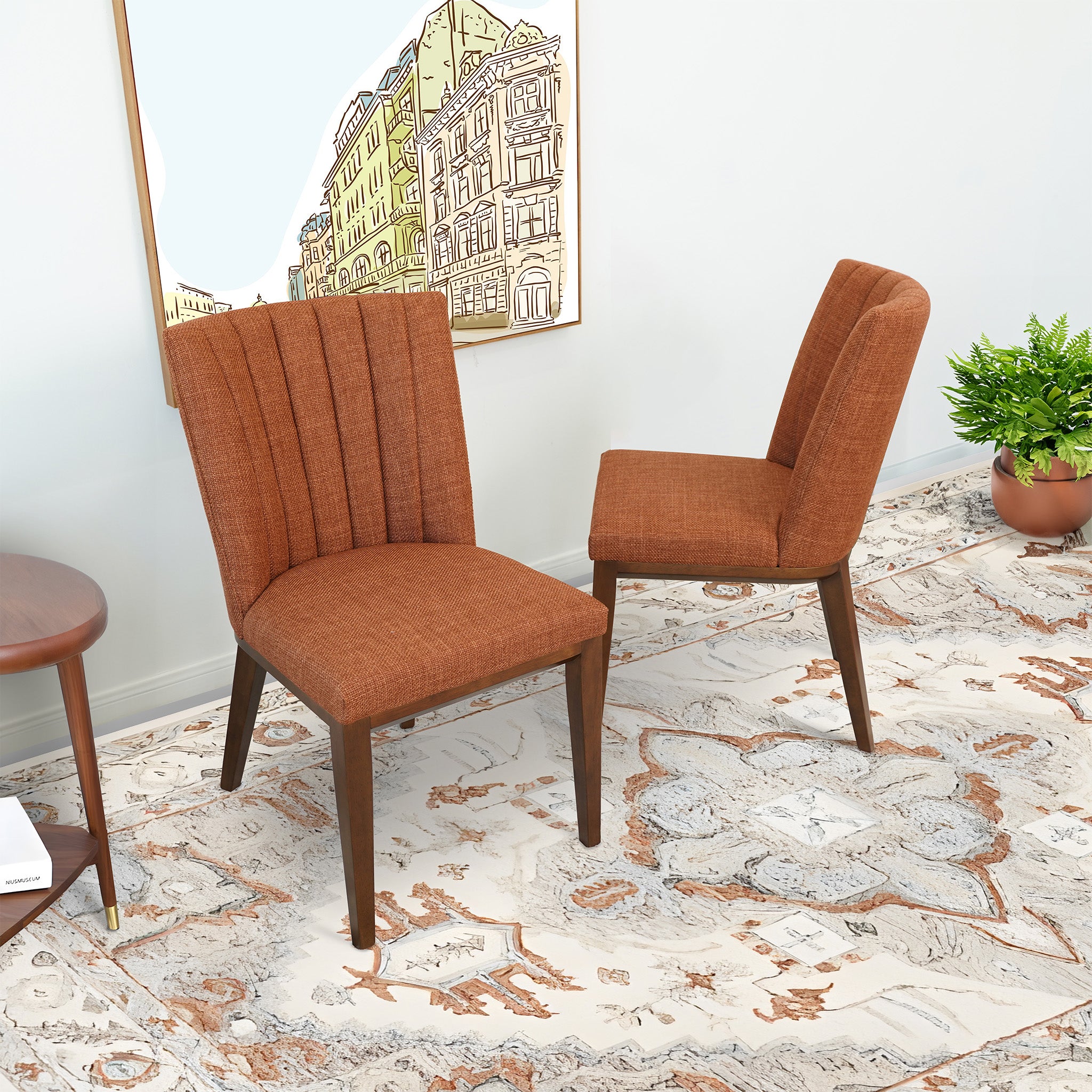 Ashcroft Elmwood Dining Chair (Set Of 2) - Orange Fabric