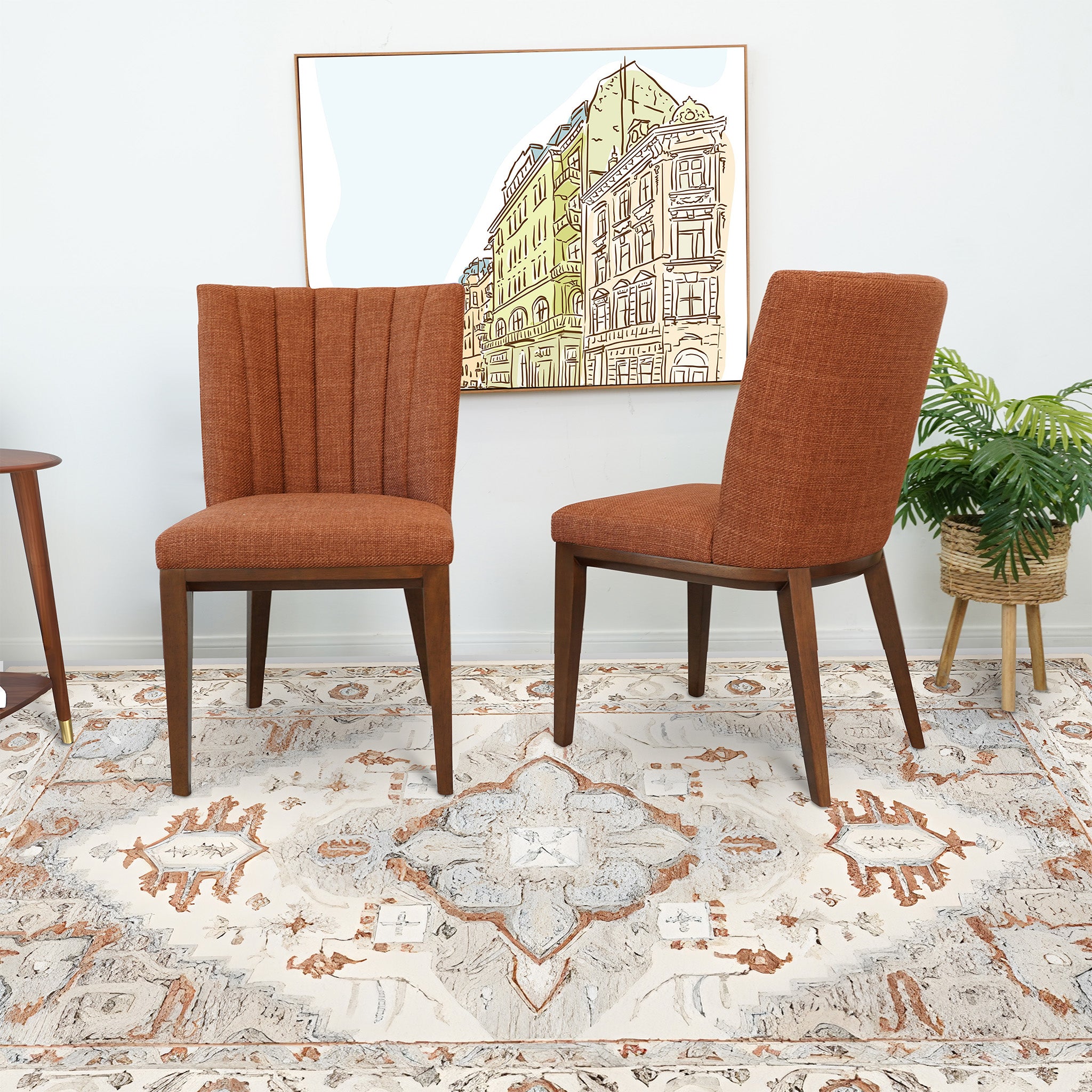 Ashcroft Elmwood Dining Chair (Set Of 2) - Orange Fabric
