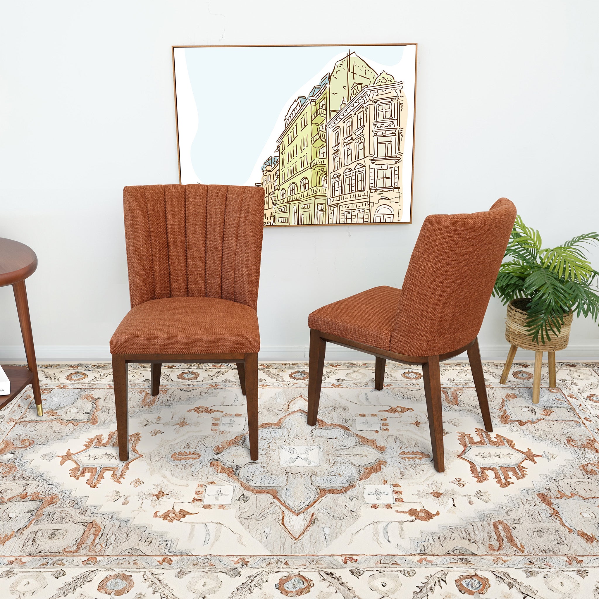 Ashcroft Elmwood Dining Chair (Set Of 2) - Orange Fabric