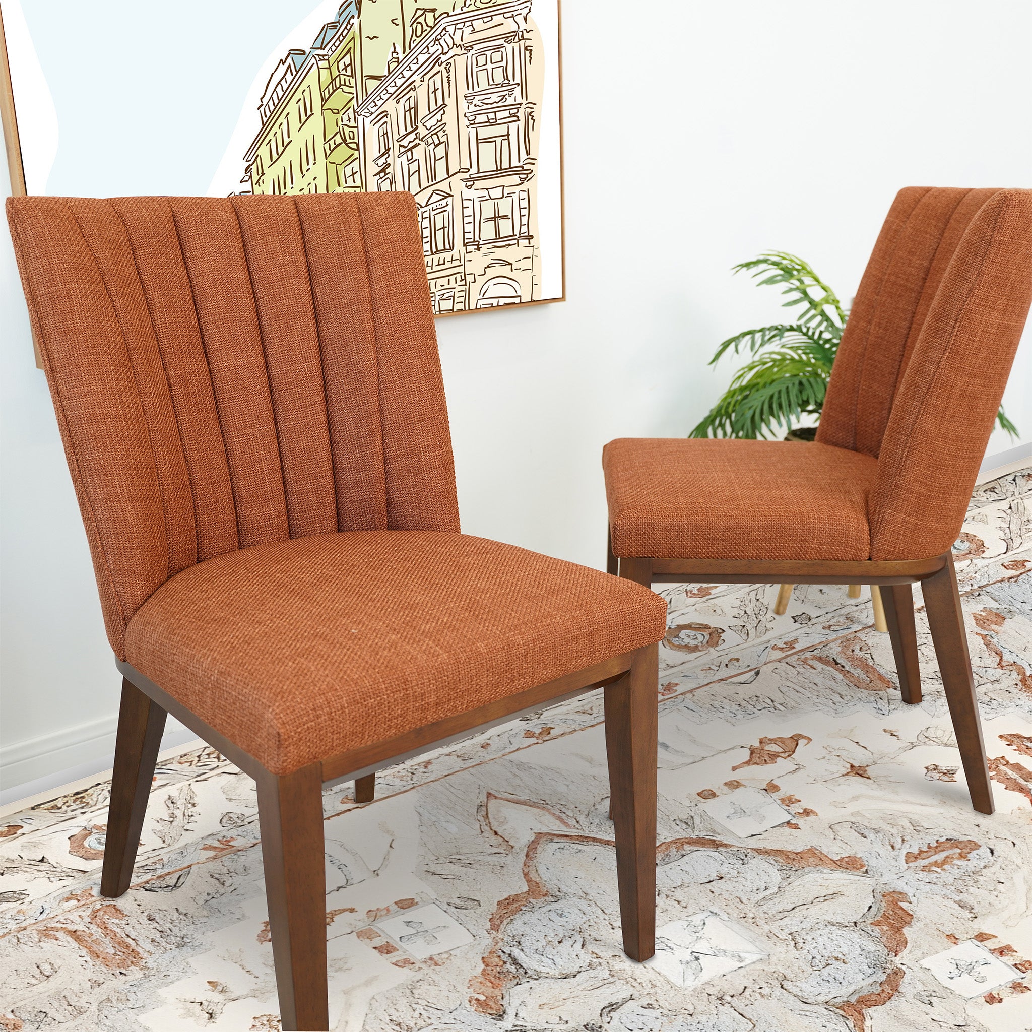 Ashcroft Elmwood Dining Chair (Set Of 2) - Orange Fabric