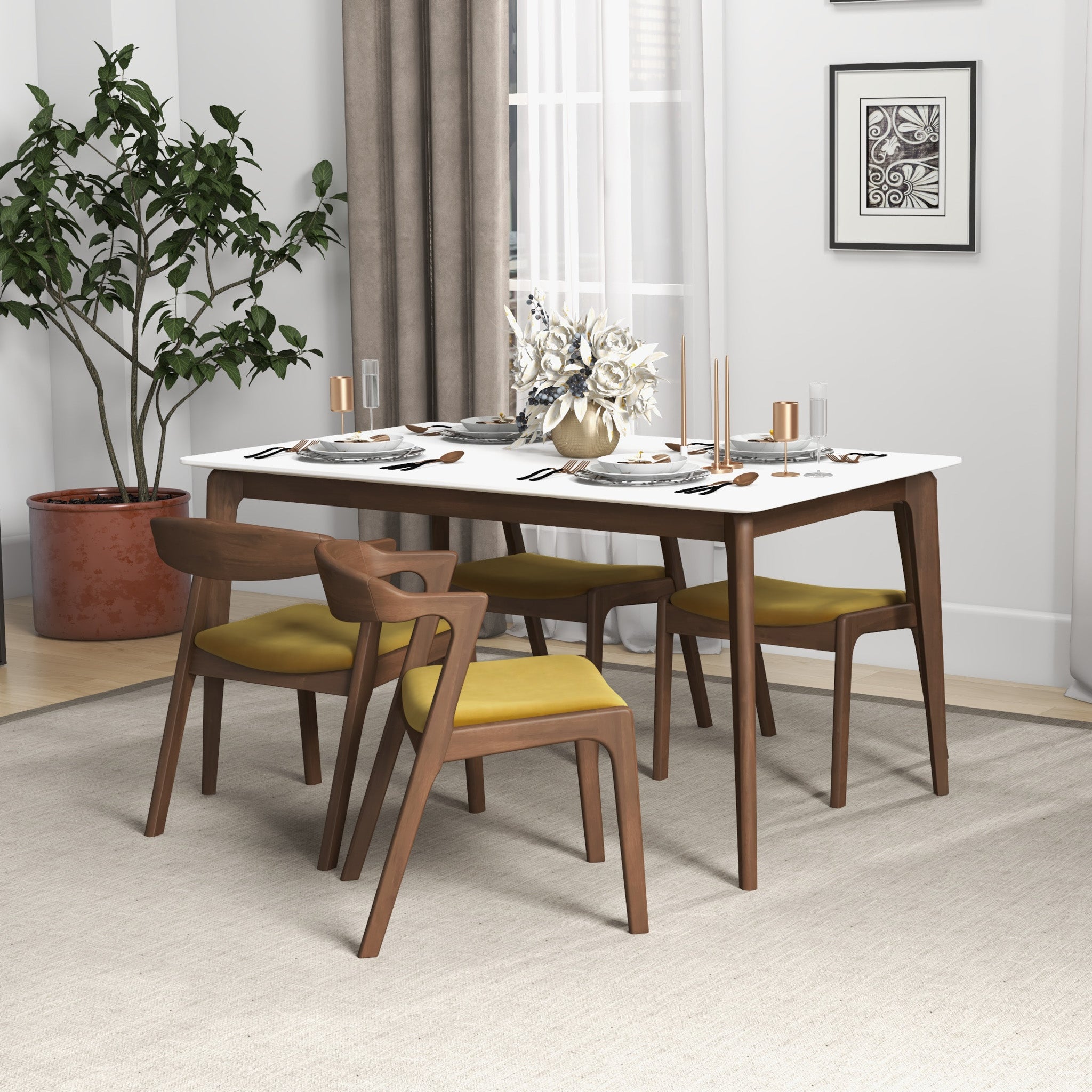Ashcroft - Dakota Dark Yellow Velvet Dining Chair (Set Of 2)