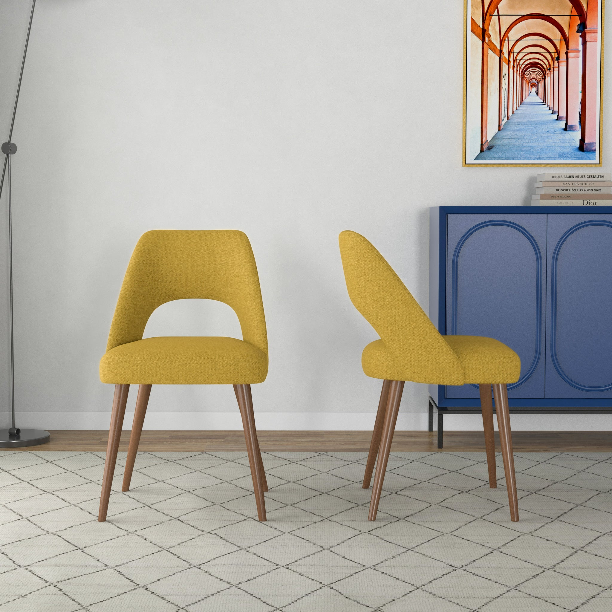 Ashcroft Juliana Mid-Century Modern Fabric Dining Chair (Set Of 2) - Yellow