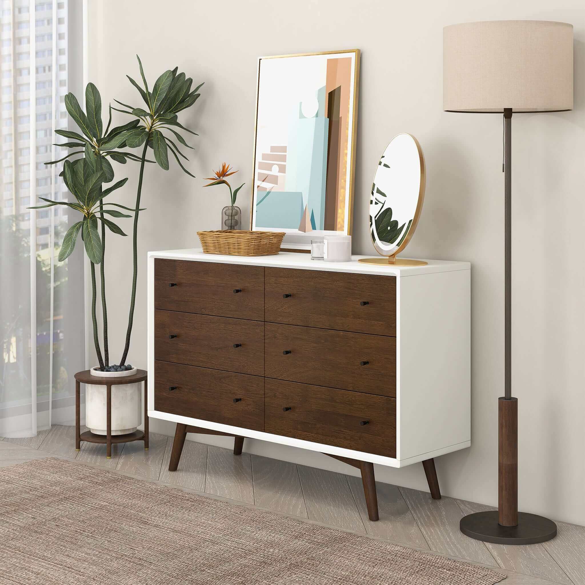 Ashcroft Mid-Century Modern Dresser with 6 Drawer - White