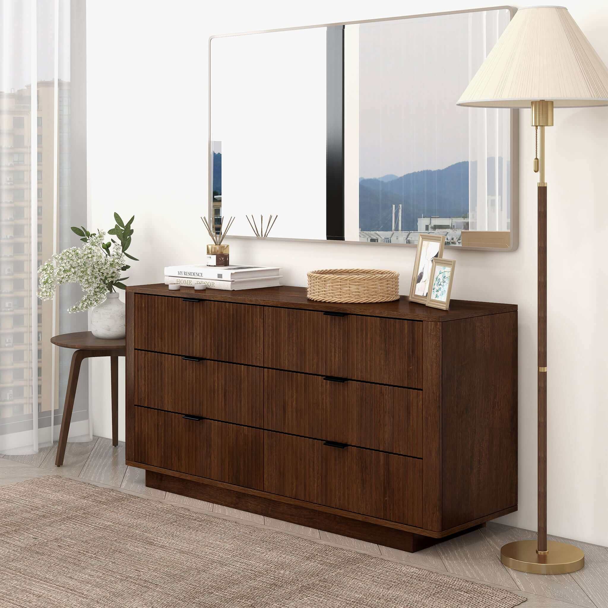 Ashcroft - Lola Mid-Century Modern Walnut Dresser with 6 Drawers in Walnut