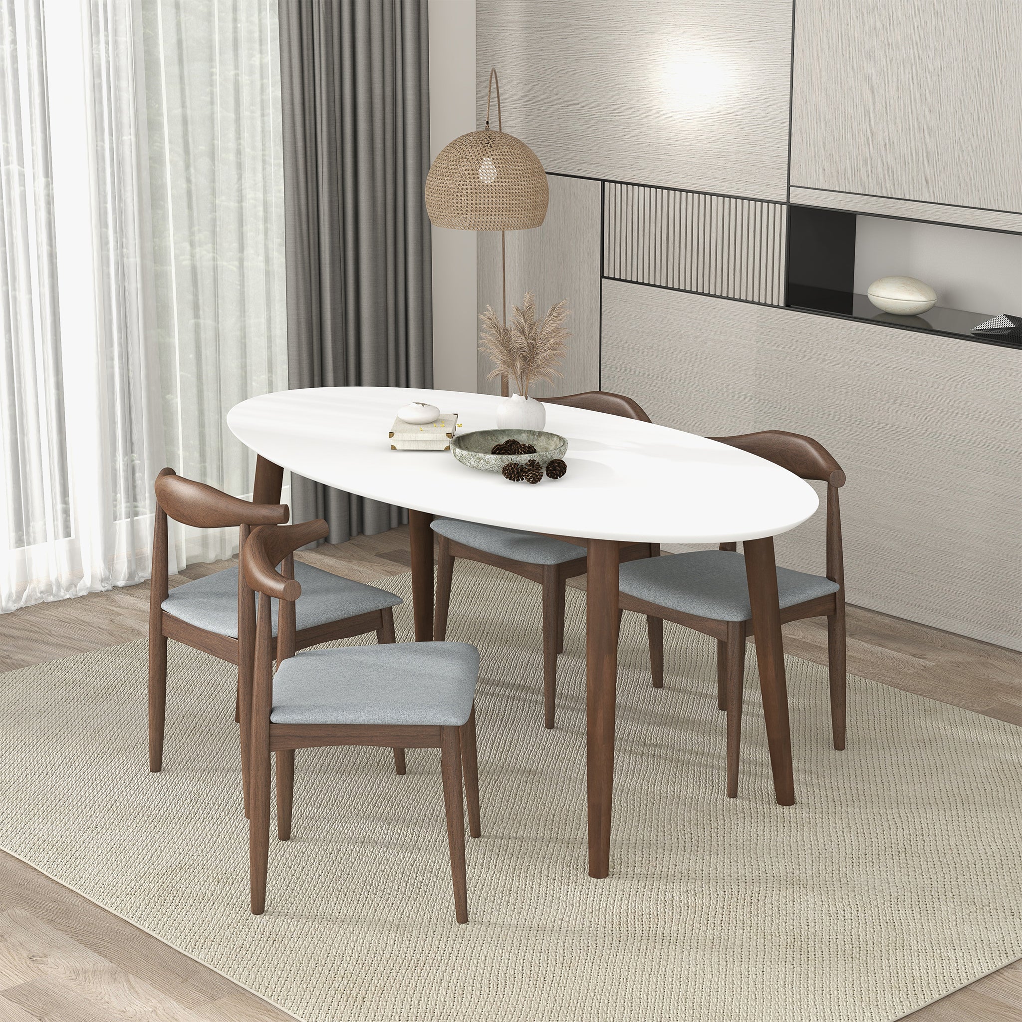 Ashcroft Ada Mid-Century Modern Style Solid Wood Walnut Oval Dining Table - White