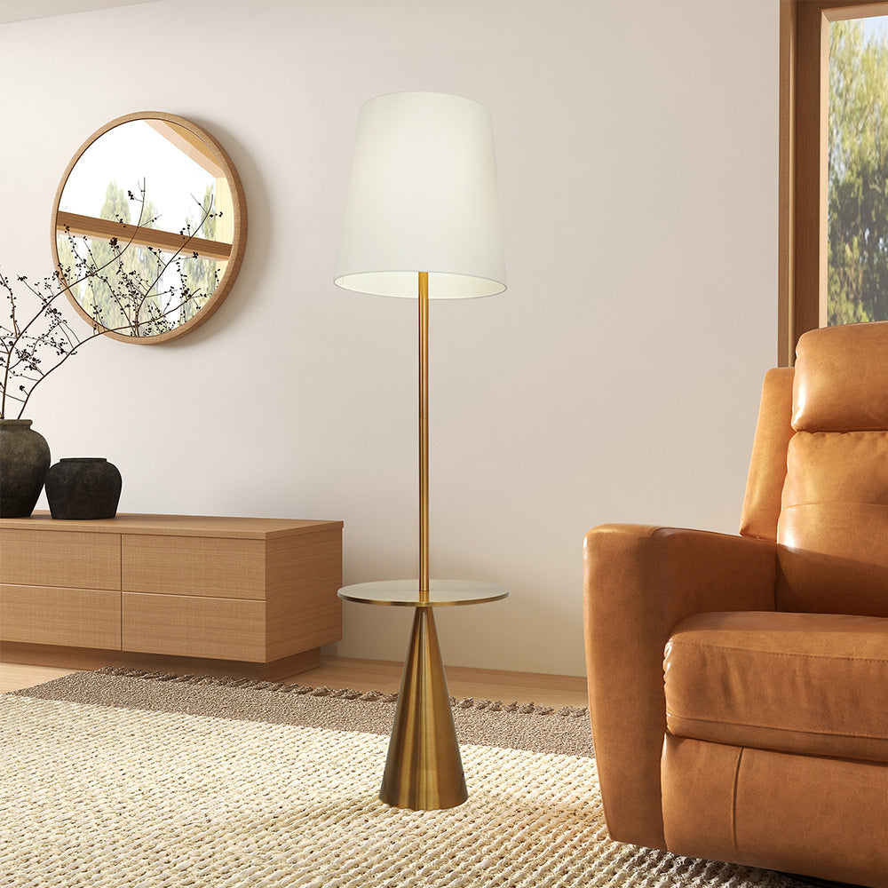 Ashcroft - Celestial Modern Floor Lamp with Brass Accent Table with Large White Shade