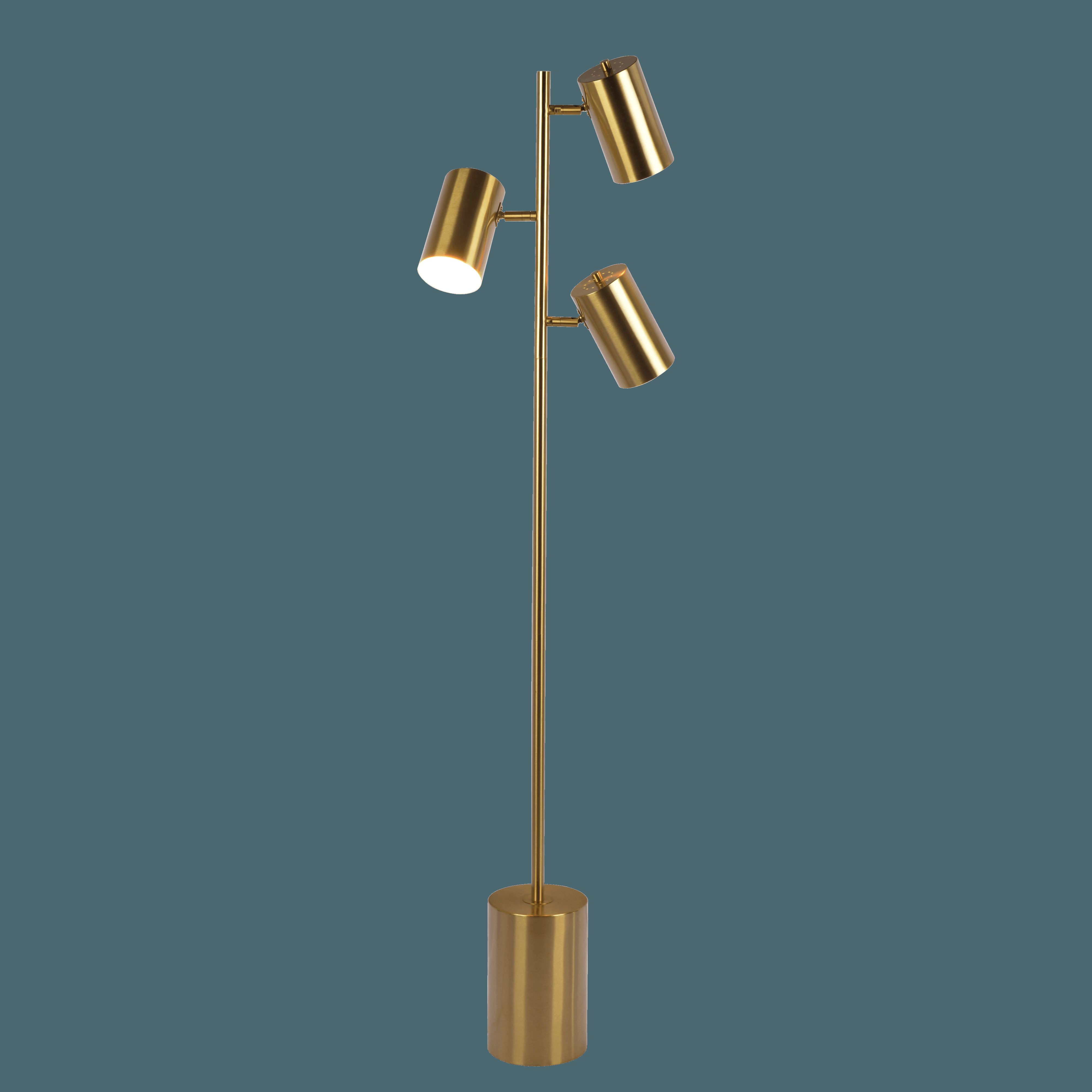 Ashcroft - Harmony Brassed Gold Floor Lamp with Rotary Switch Triple Spots Metal Block Base