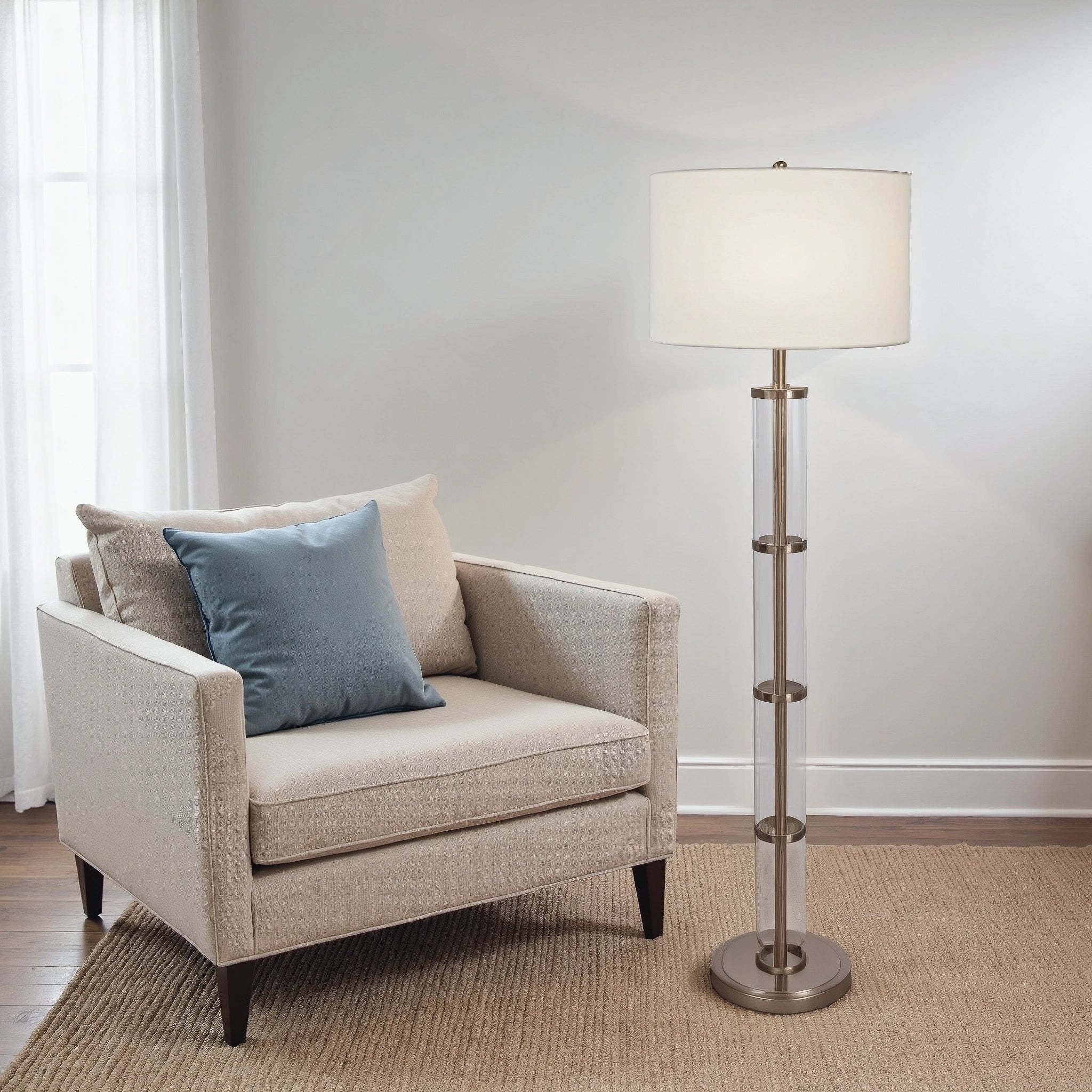 Ashcroft - Nimbus Brushed Nickel Floor Lamp with 3-Way Rotary Switch Clear Glass Body Metal Base