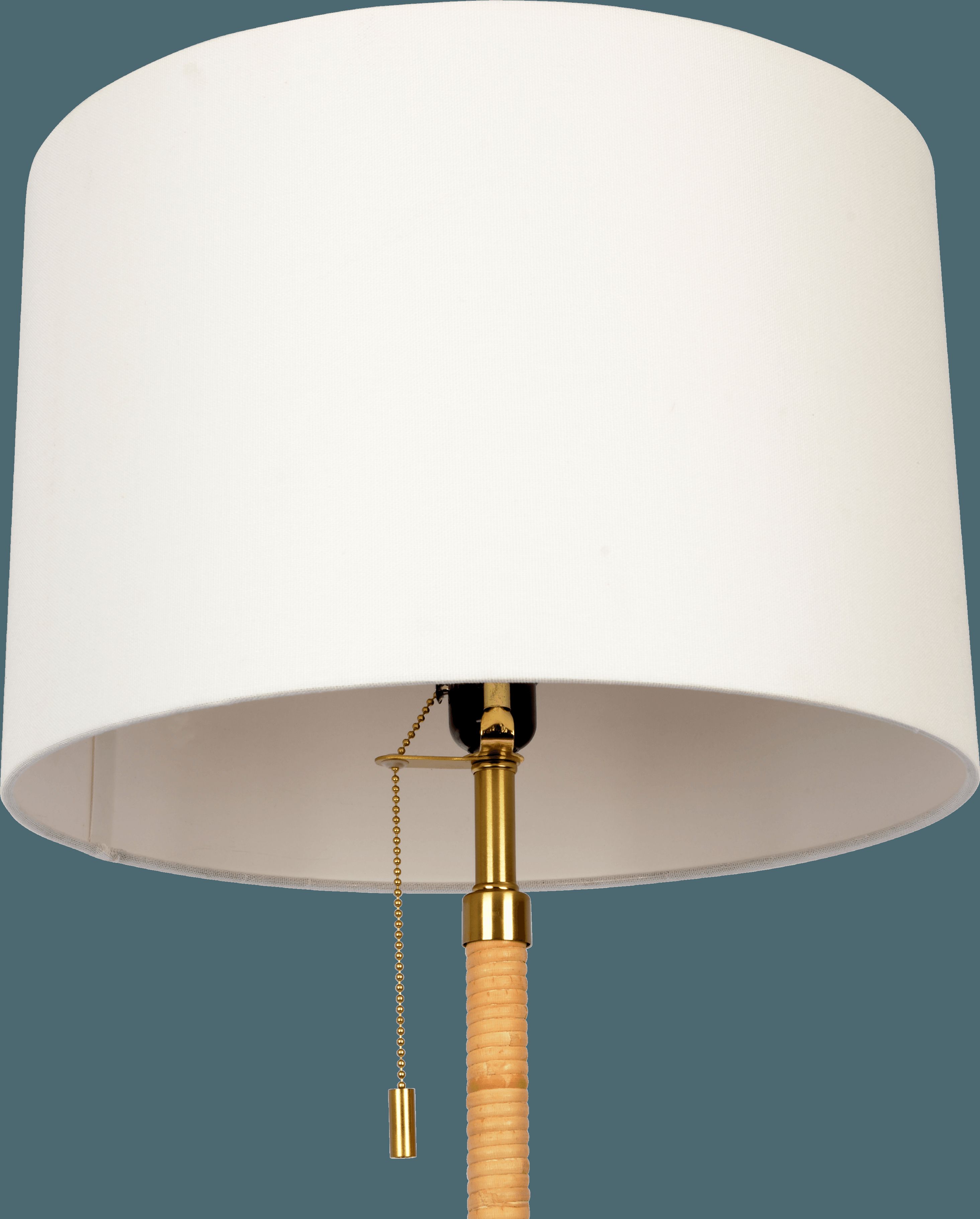 Ashcroft - Stellar Wood Rattan Tube , Gold Brass Metal and White Linen Shade Floor Lamp