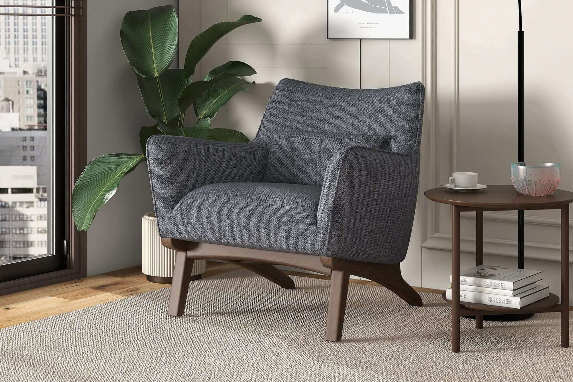 Ashcroft Brayden Mid-Century Modern Linen Armchair - Seaside Gray