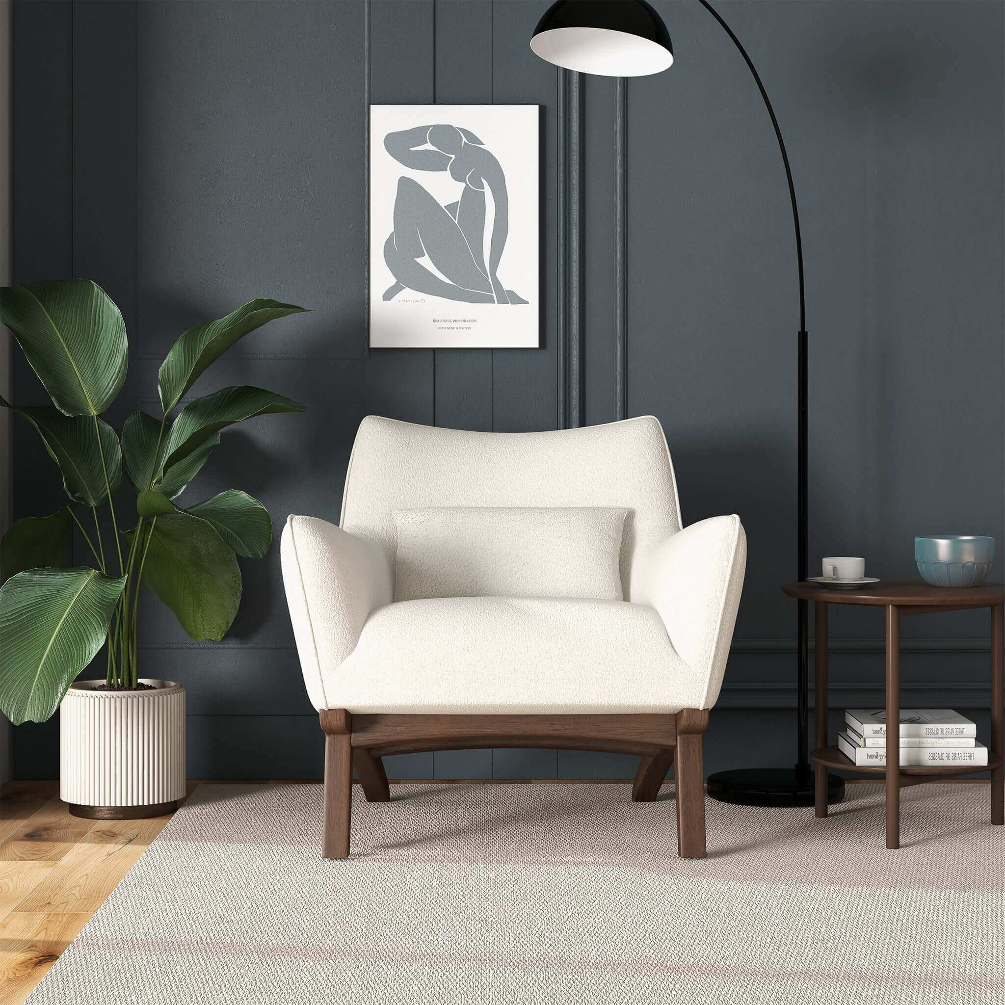 Ashcroft Brayden Mid-Century Modern Boucle Armchair - Beige
