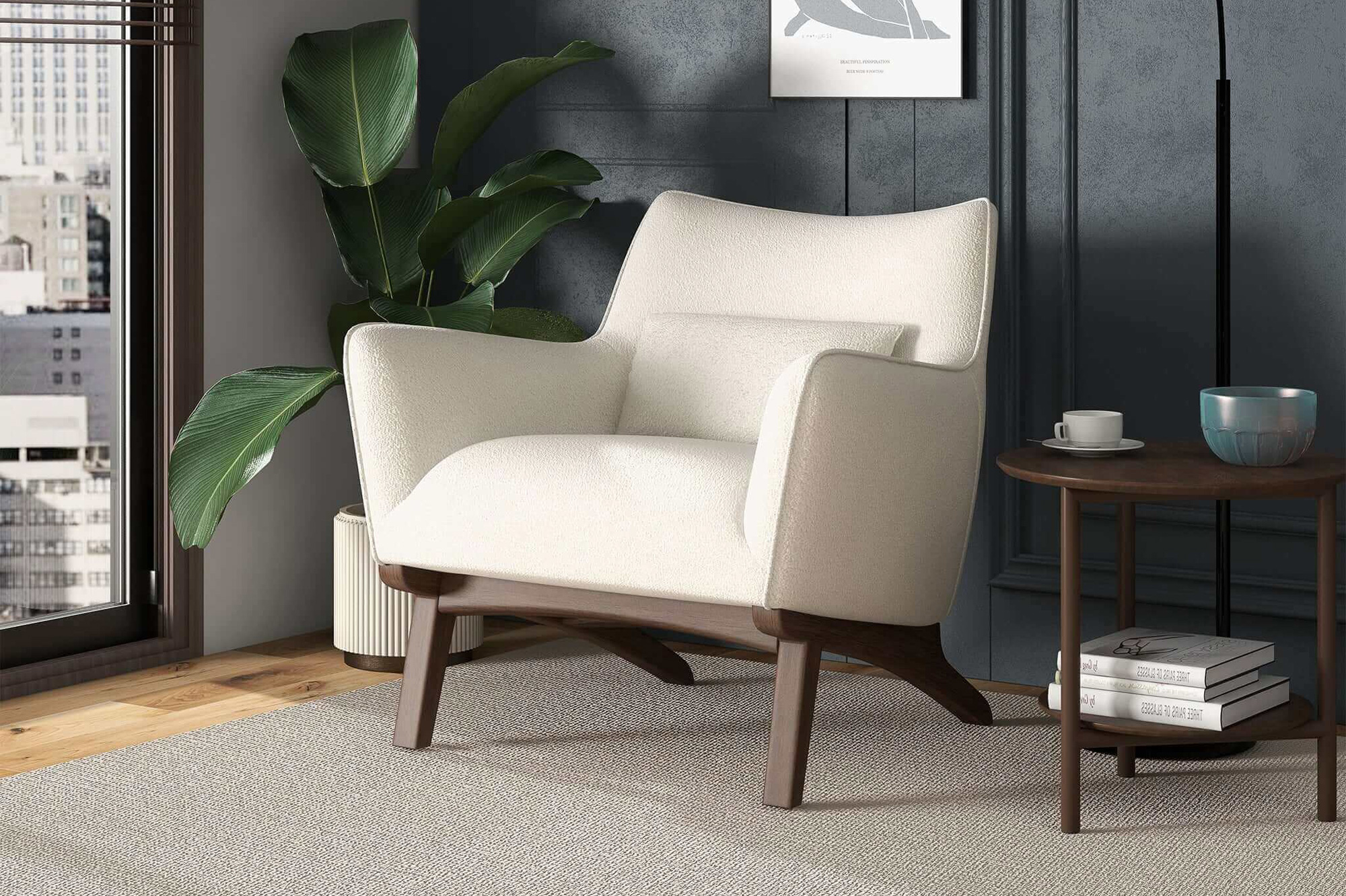 Ashcroft Brayden Mid-Century Modern Boucle Armchair - Beige