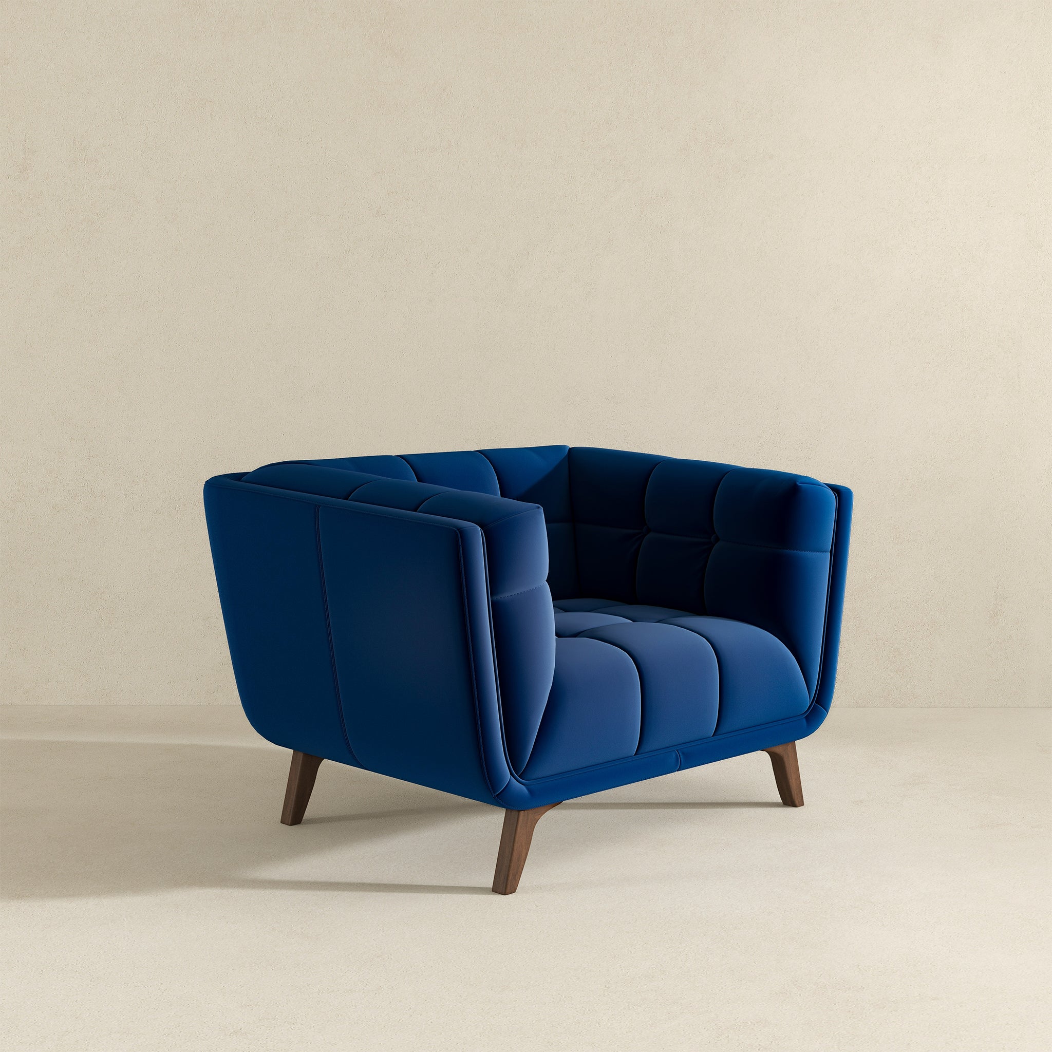Ashcroft Addison Mid-Century Modern Velvet Lounge Chair - Dark Blue