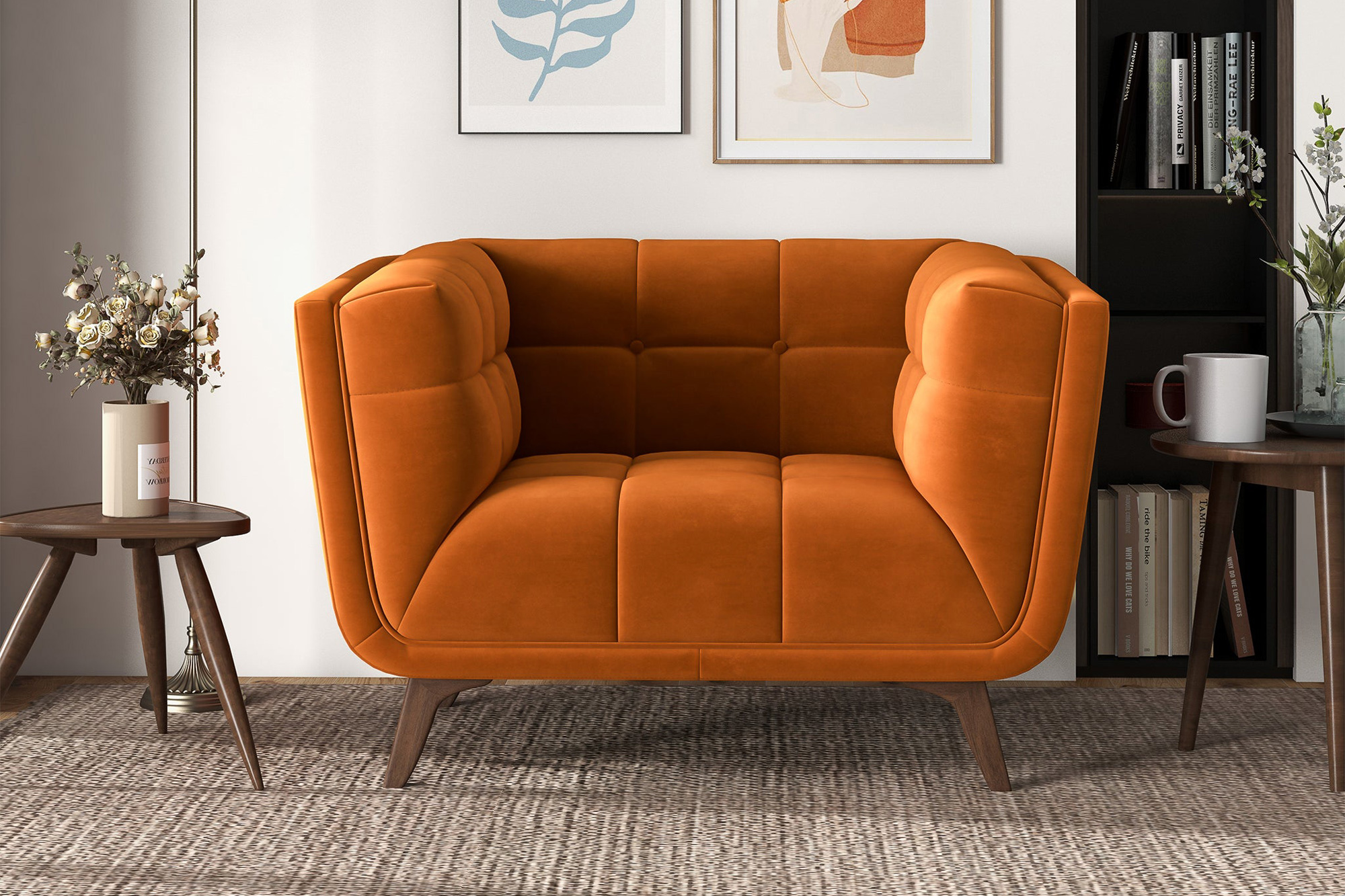 Ashcroft Addison Mid-Century Modern Velvet Lounge Chair - Burnt Orange