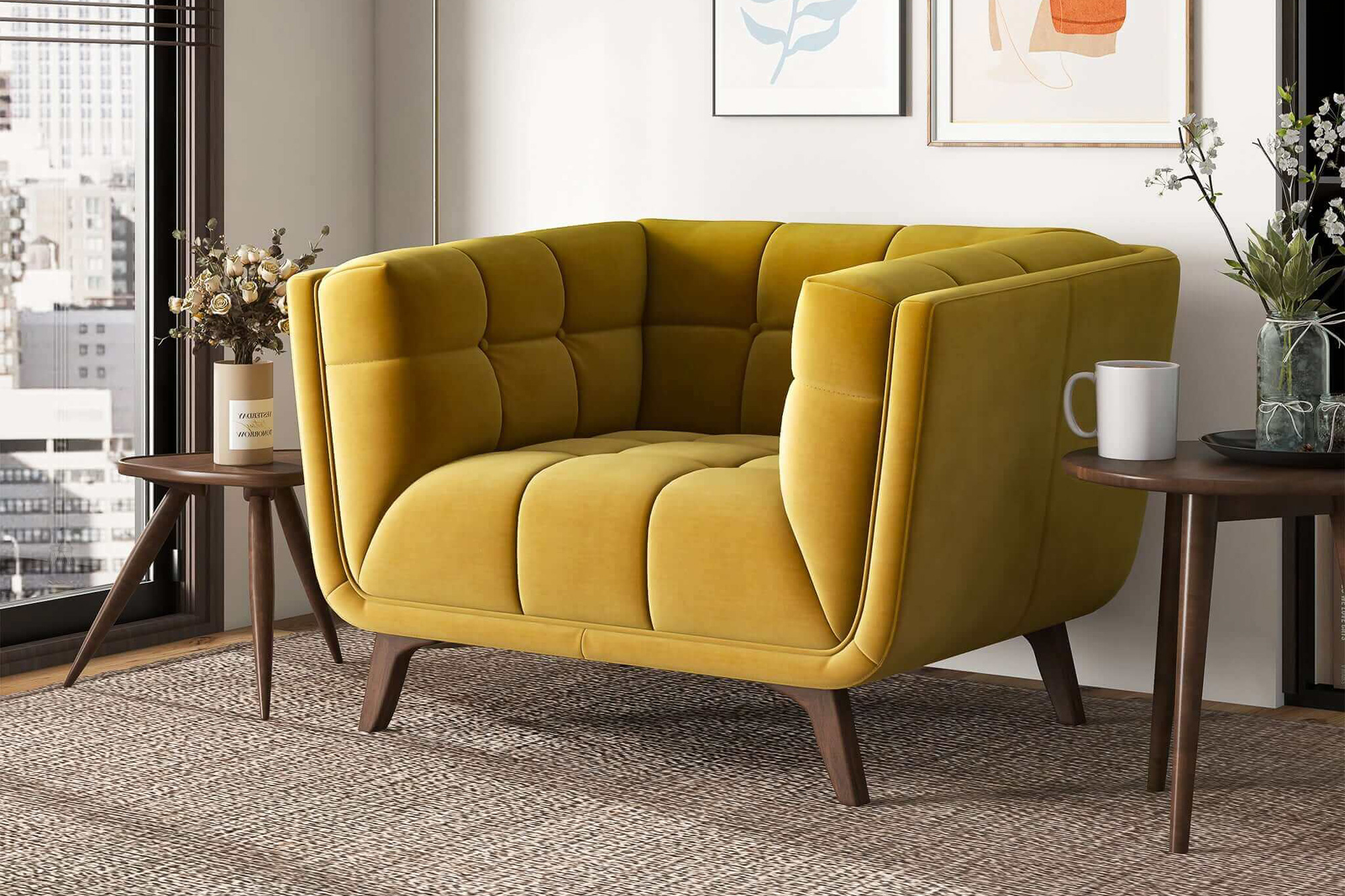 Ashcroft Addison Mid-Century Modern Velvet Lounge Chair - Gold