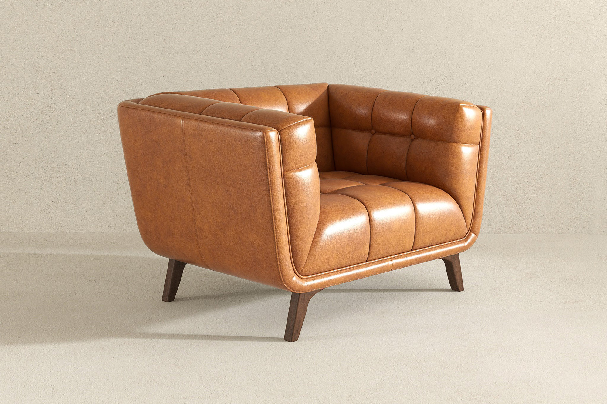 Ashcroft Addison Mid-Century Modern Leather Lounge Chair - Cognac